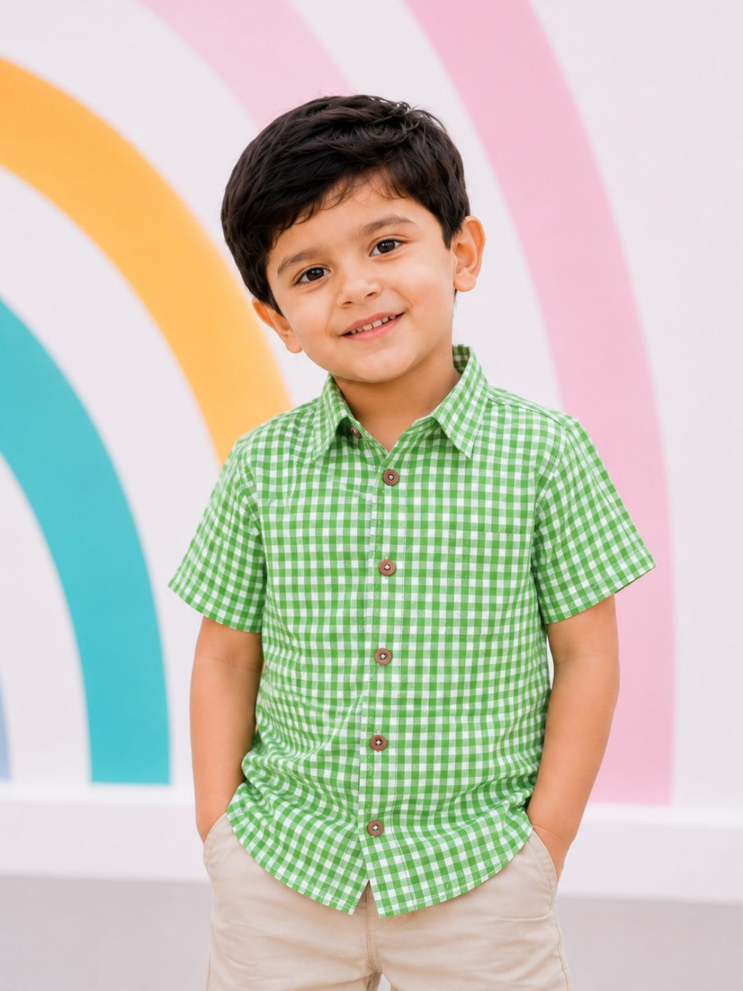 Calvin Cotton Shirt - Green Gingham