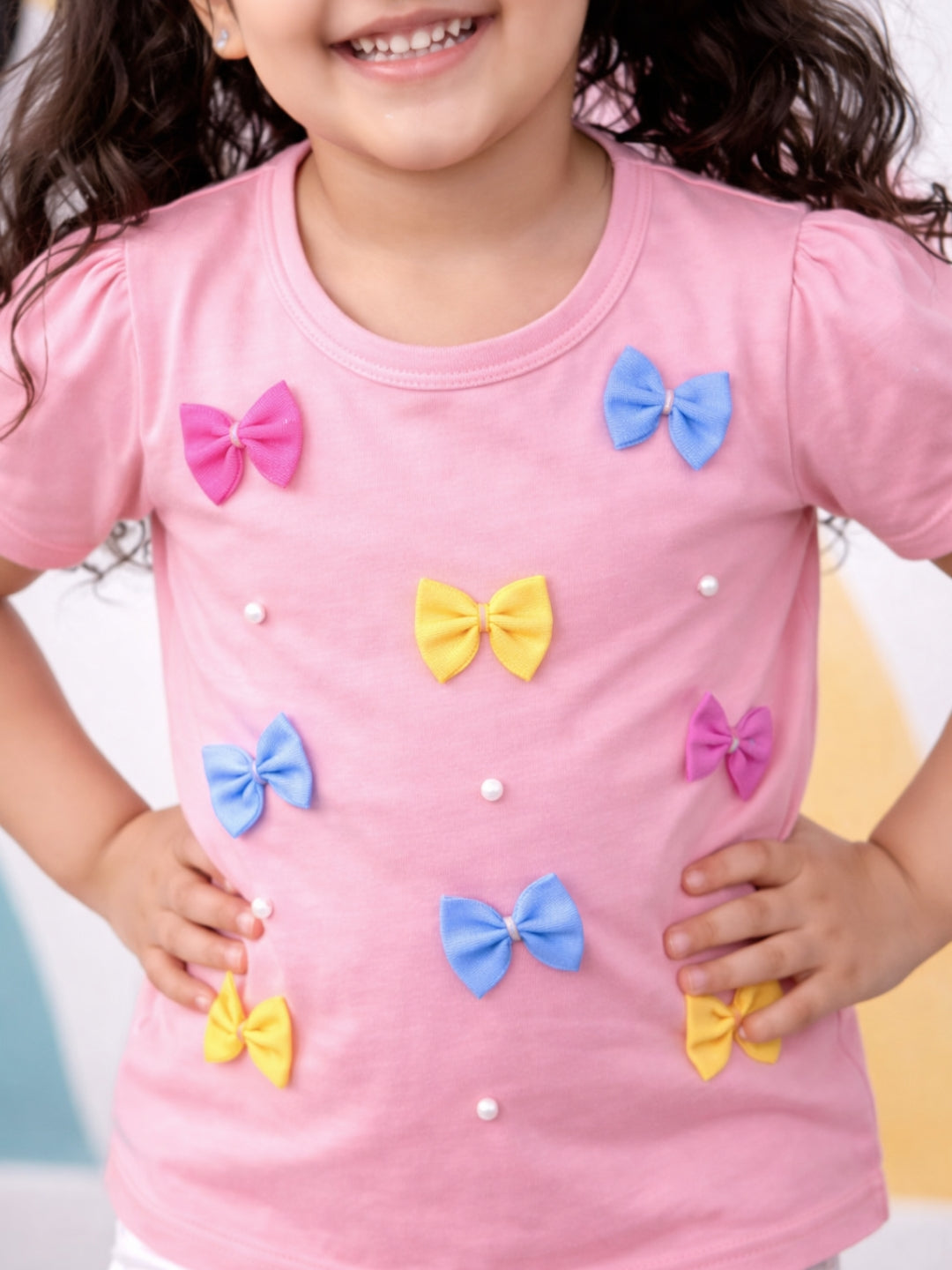 Cotton Colourful Bows Top - Pink
