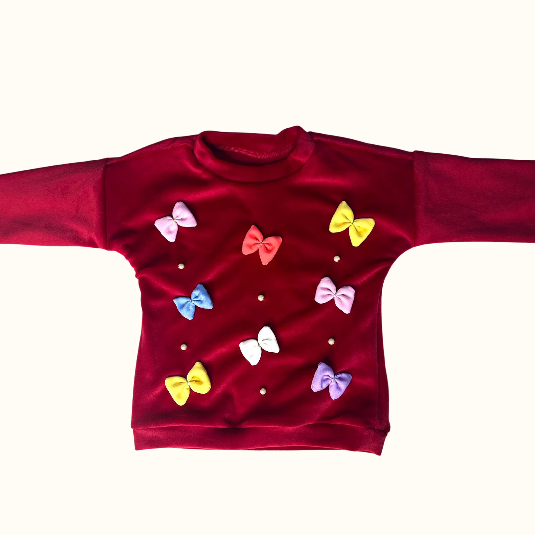 Colourful Soft Bows Top - Red