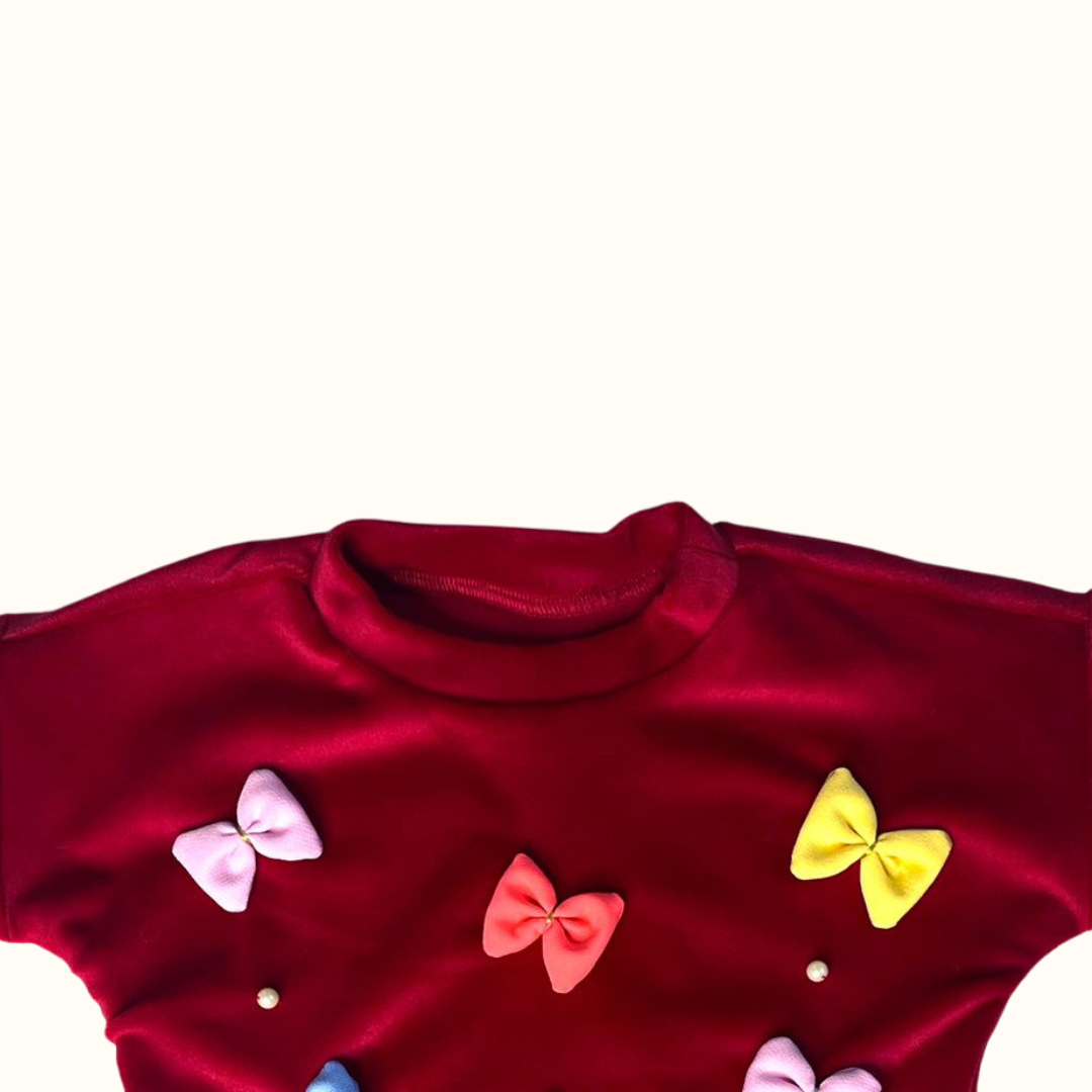 Colourful Soft Bows Top - Red