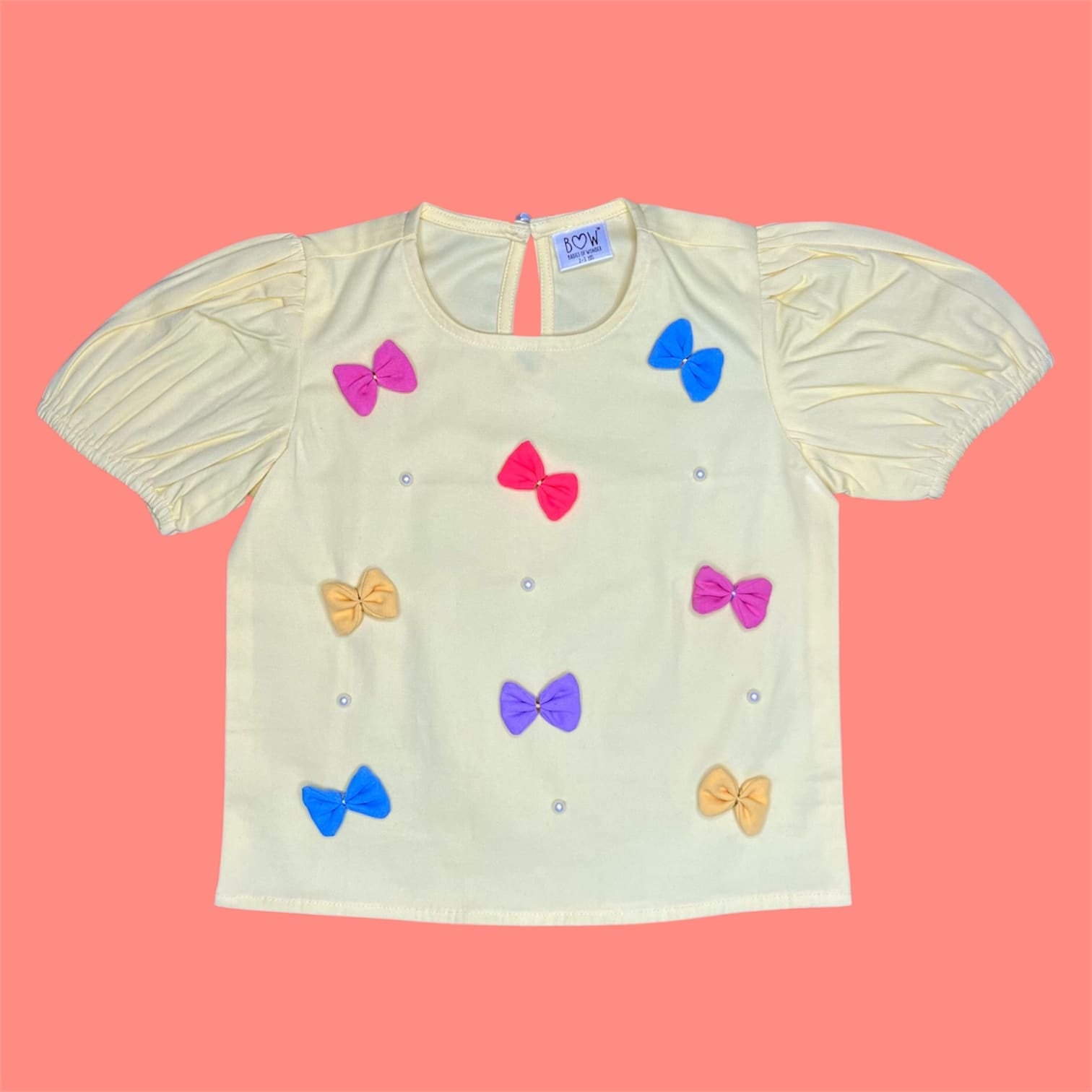 Cotton Colourful Bows Top - Yellow