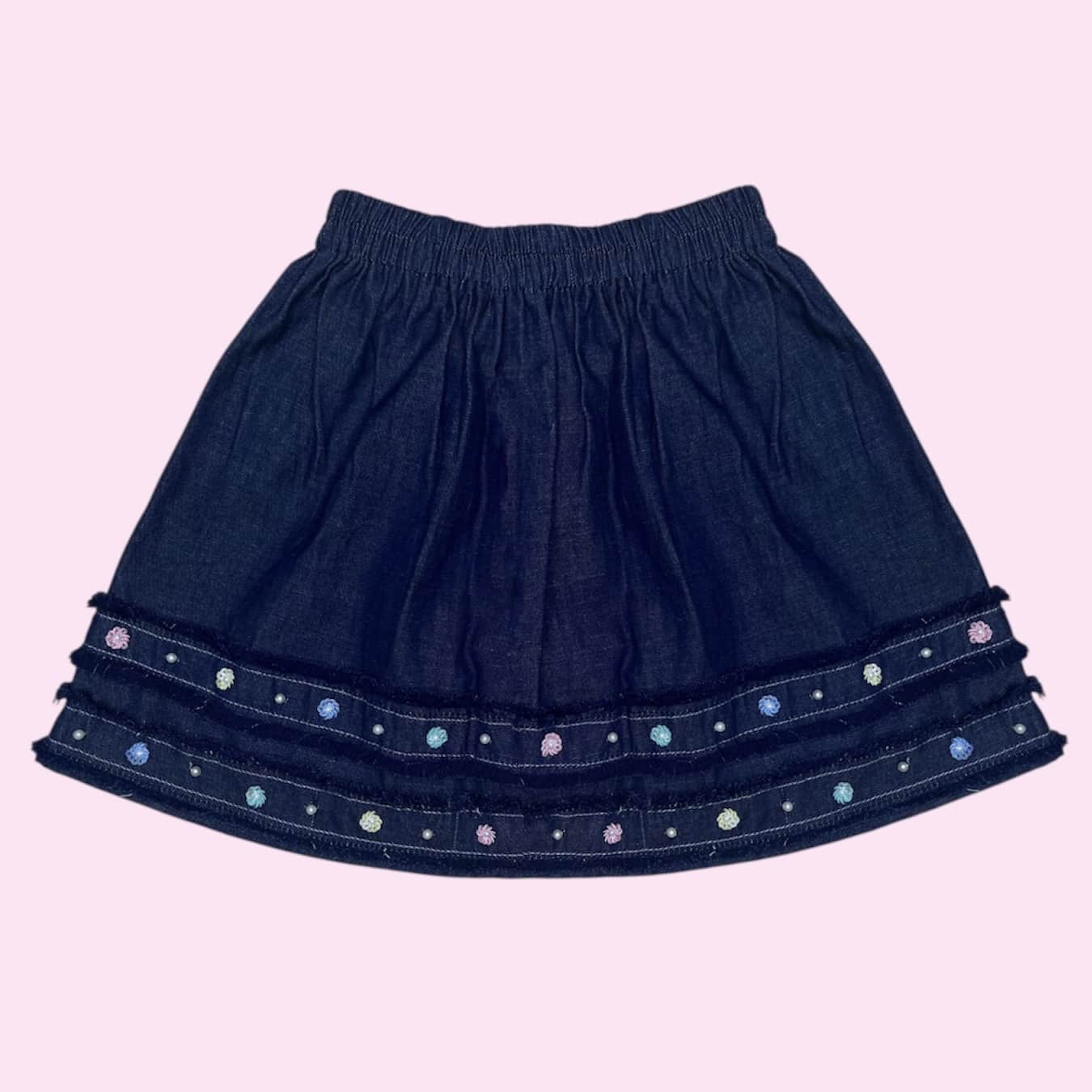 Embroidered Cotton Denim Skirt