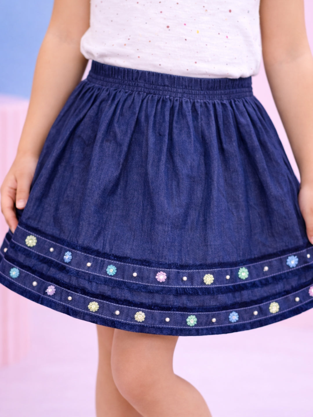 Embroidered Cotton Denim Skirt