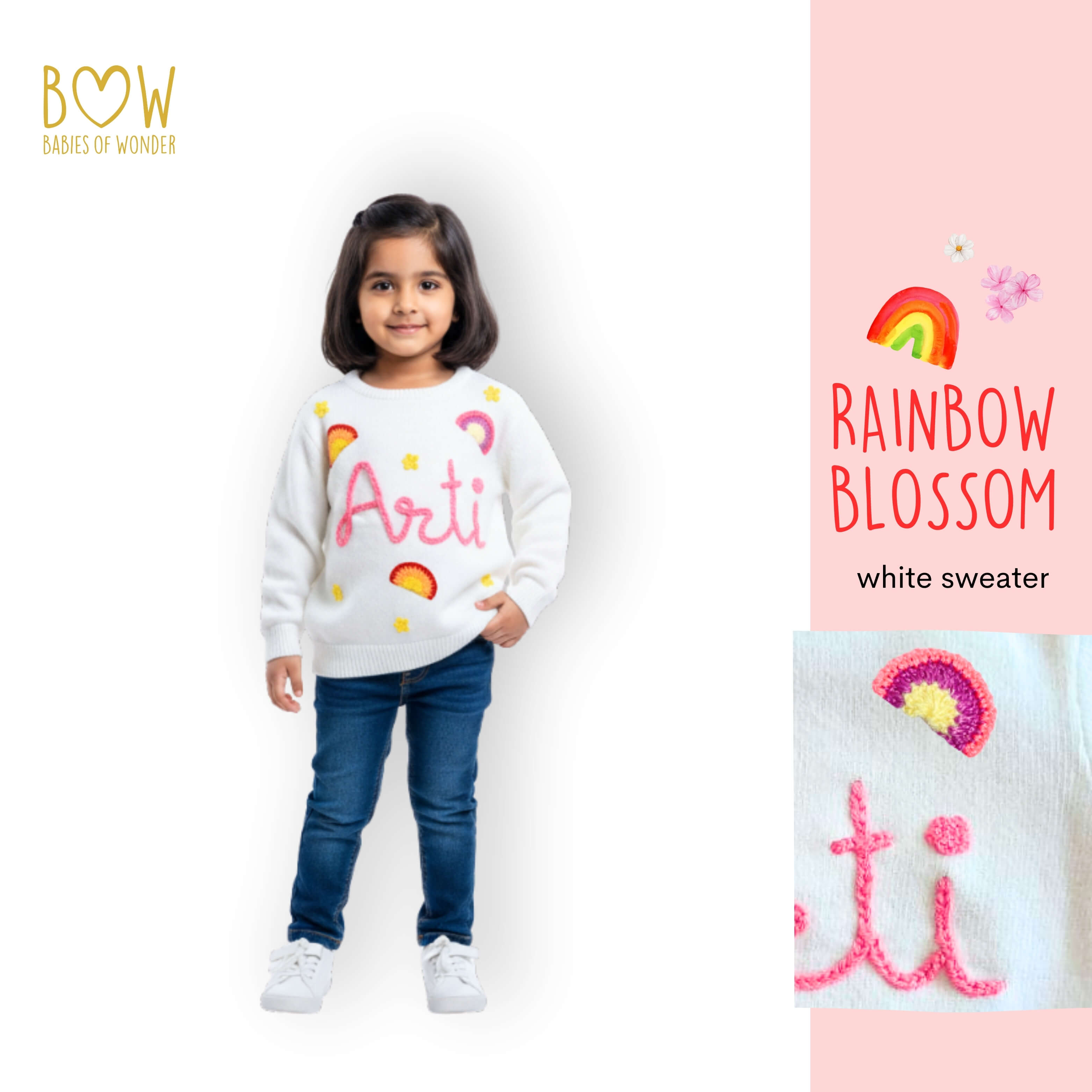 Girls Customised Rainbow Blossom Sweater