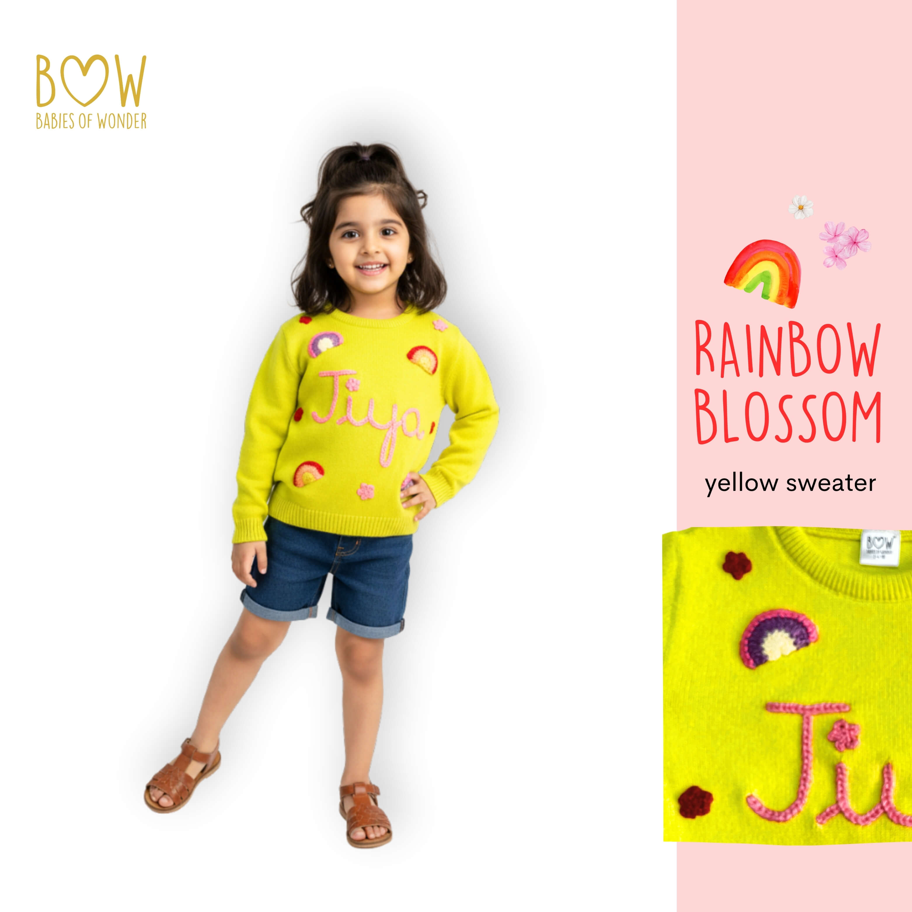 Girls Customised Rainbow Blossom Sweater
