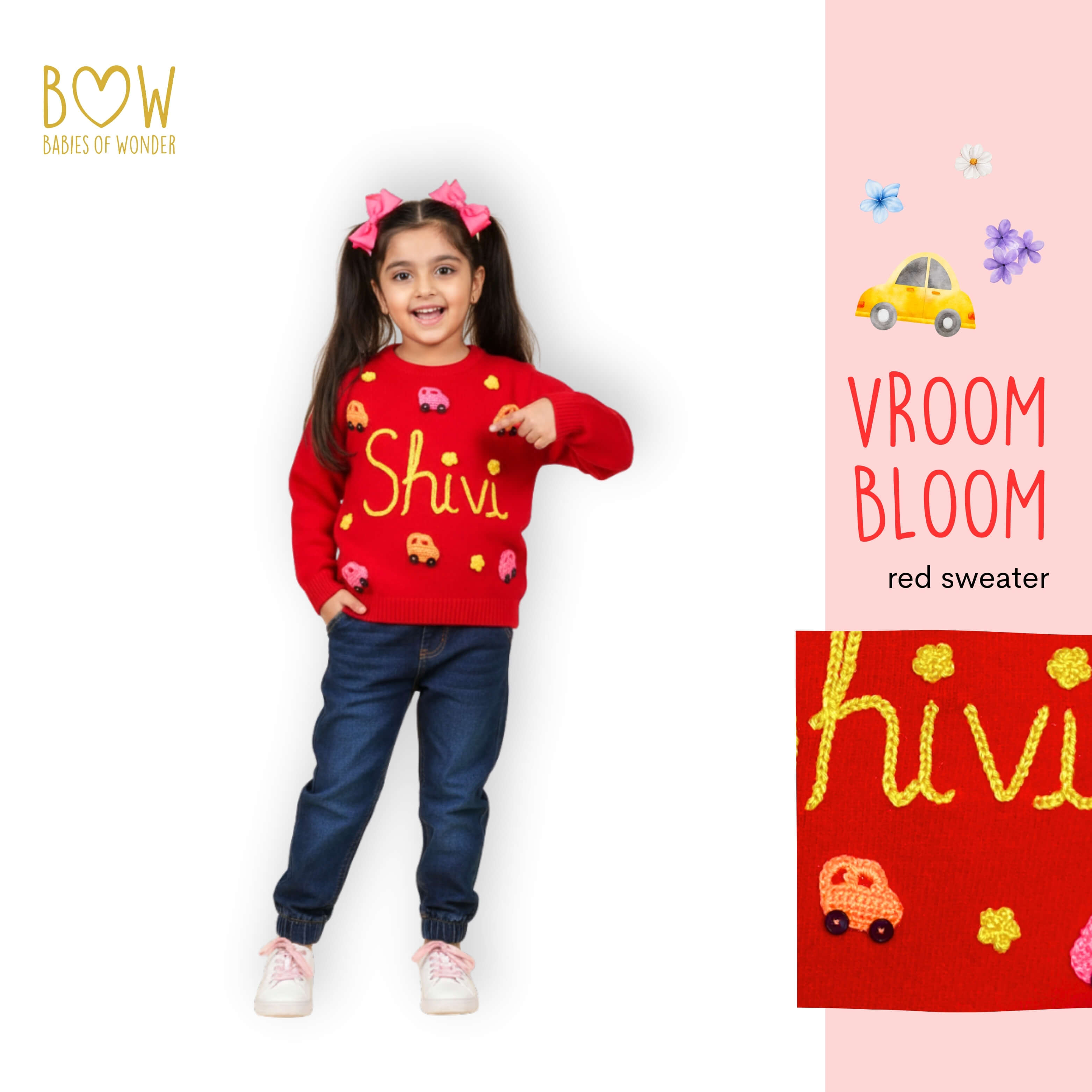 Girls Customised Vroom Bloom Sweater