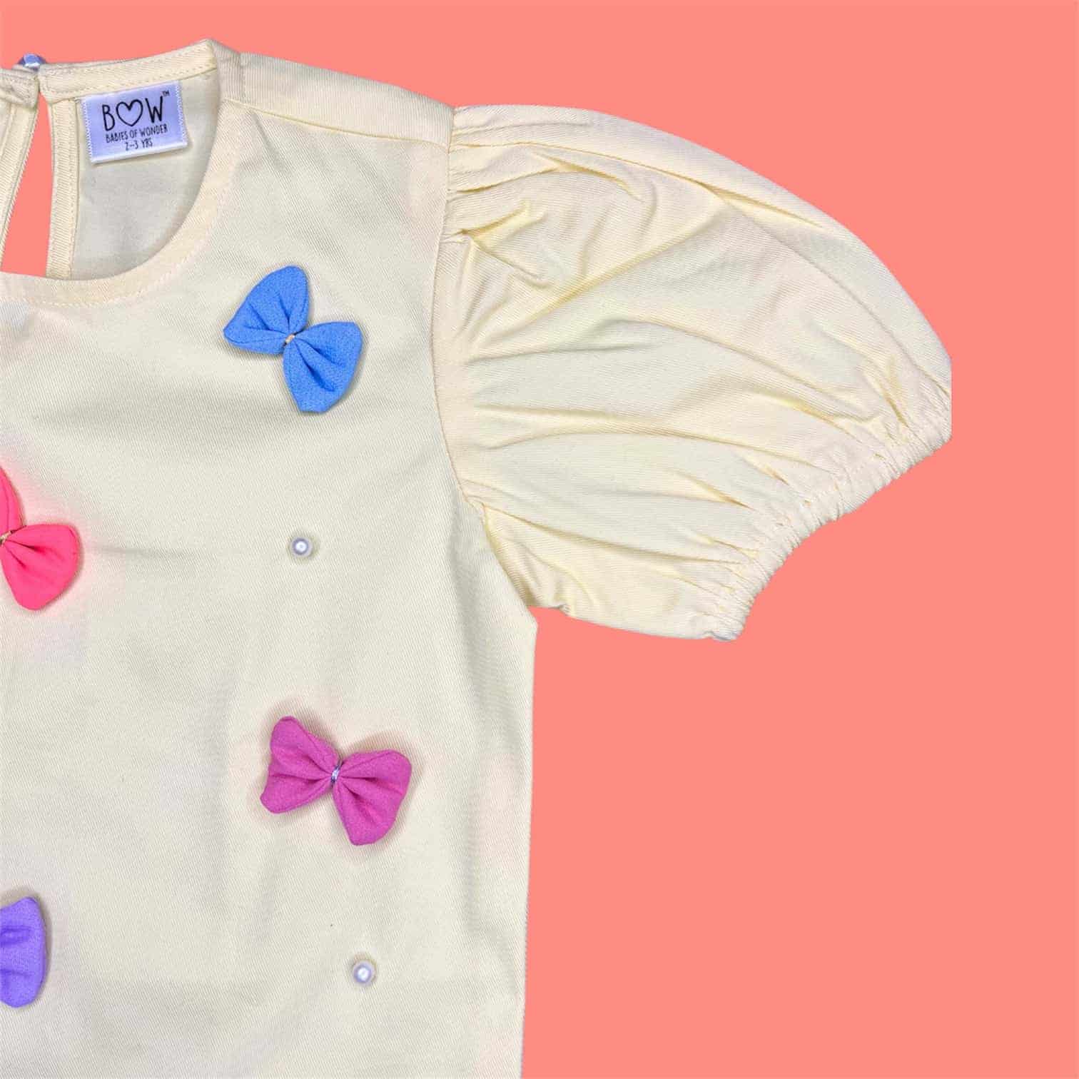 Cotton Colourful Bows Top - Yellow