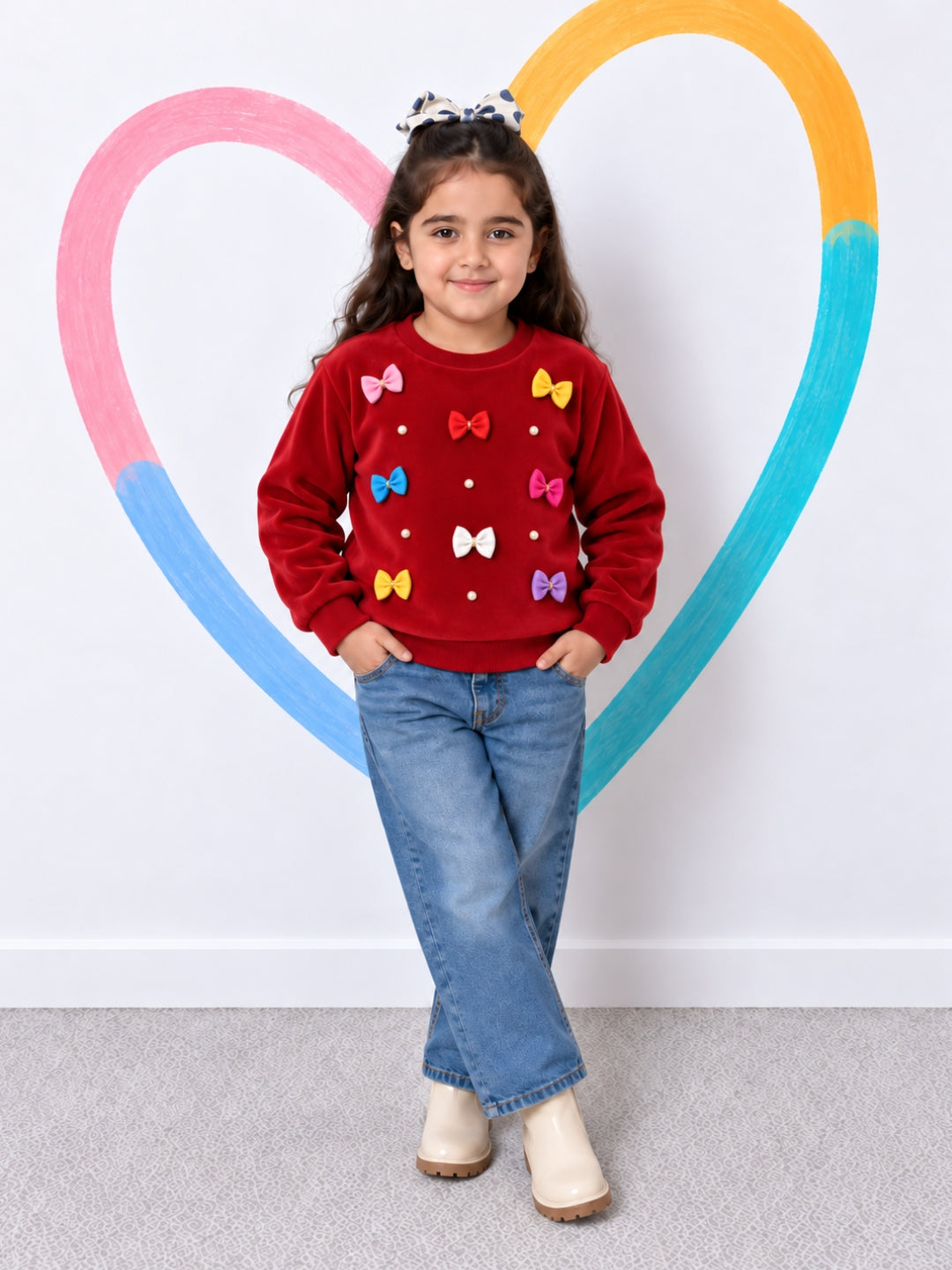 Soft Colourful Bows Sweatshirt - Red