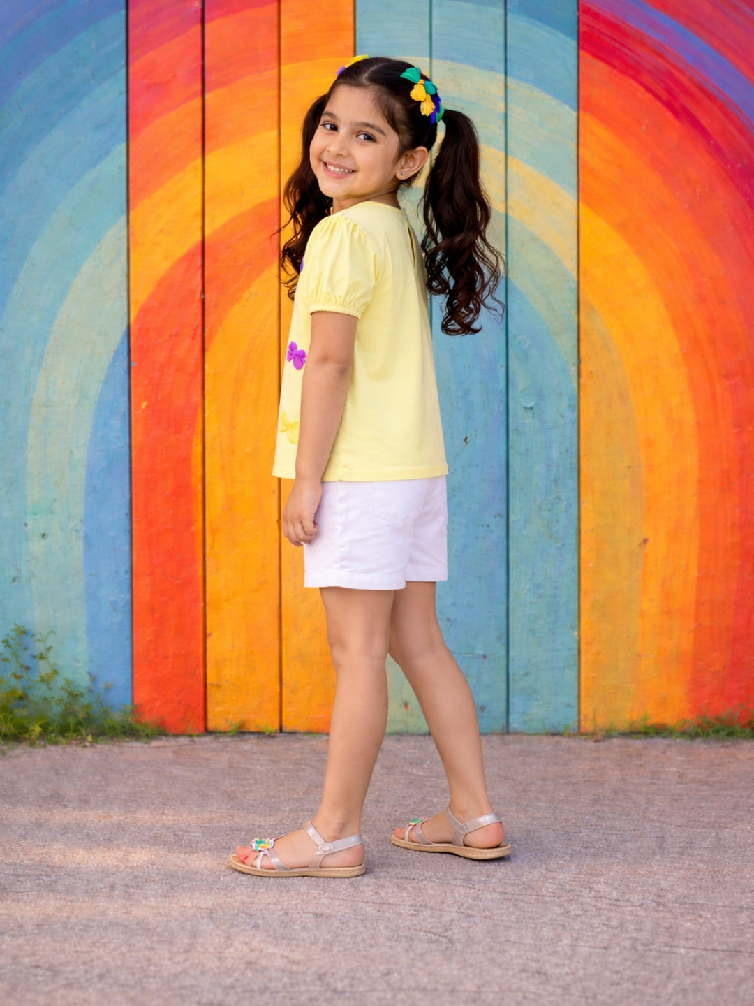 Cotton Colourful Bows Top - Yellow