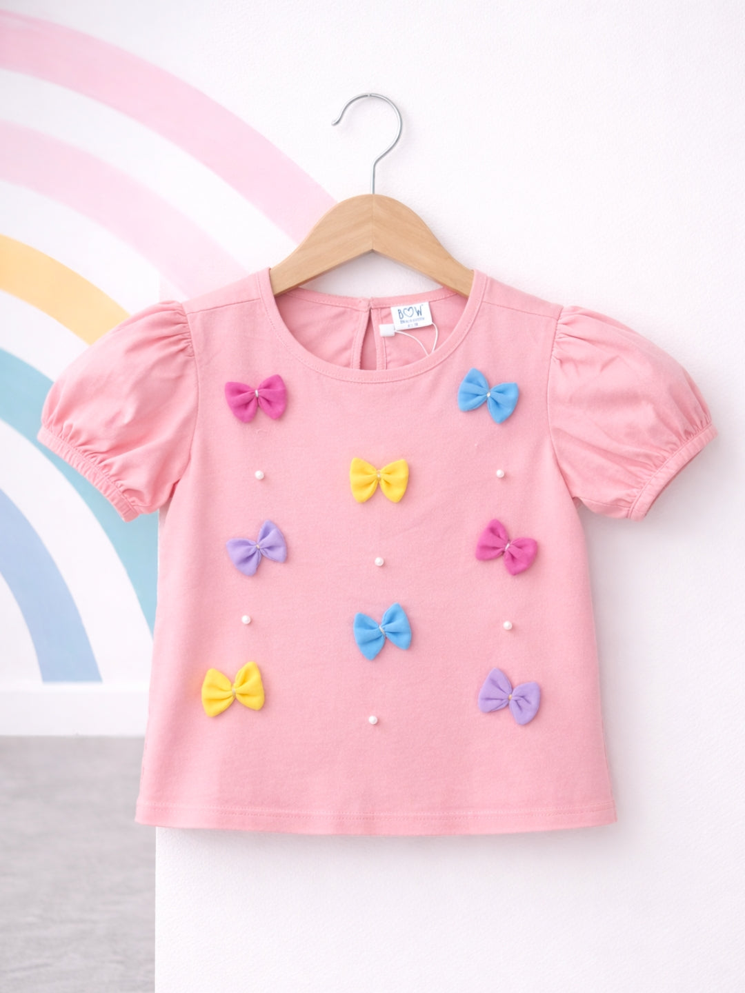 Cotton Colourful Bows Top - Pink