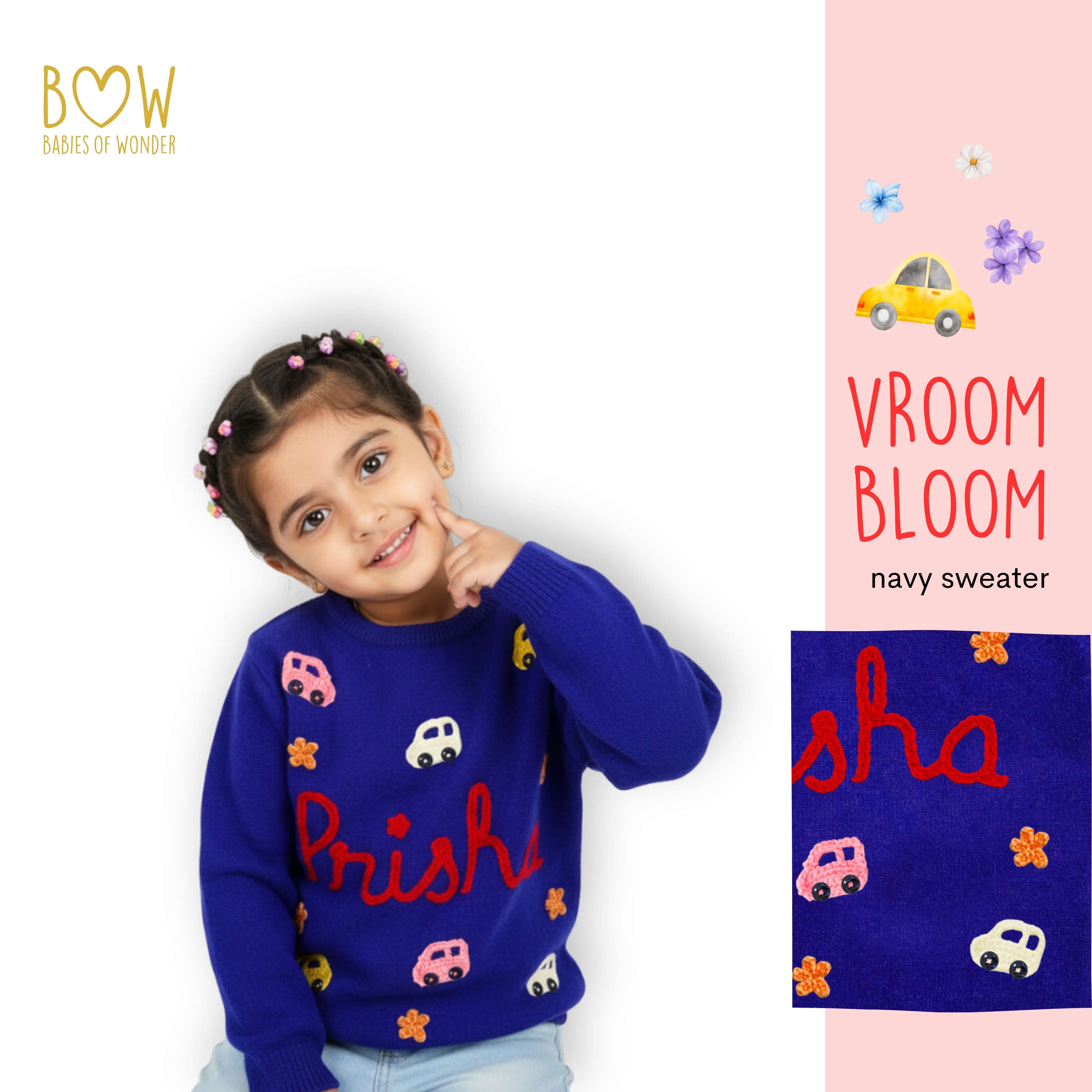 Girls Customised Vroom Bloom Sweater