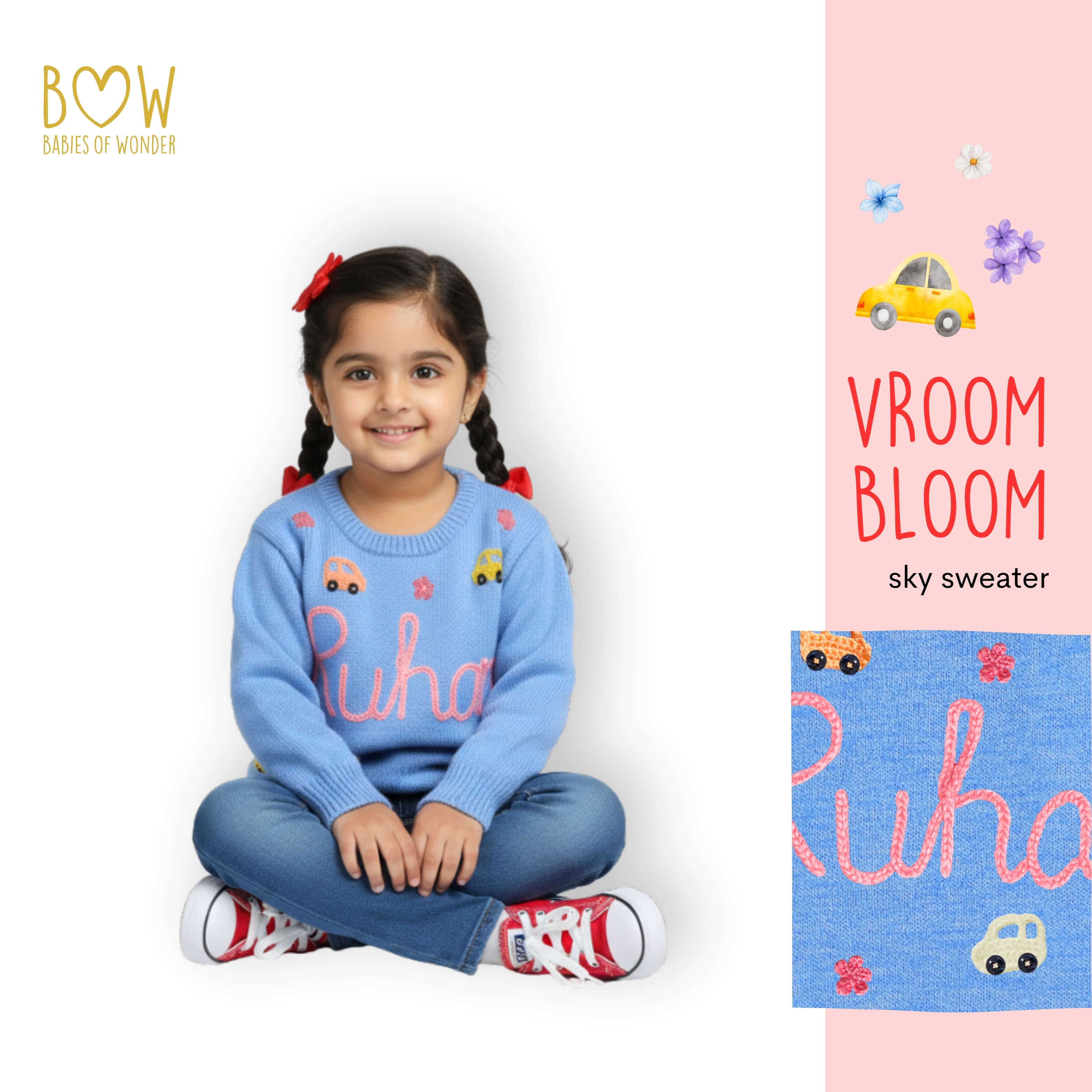 Girls Customised Vroom Bloom Sweater