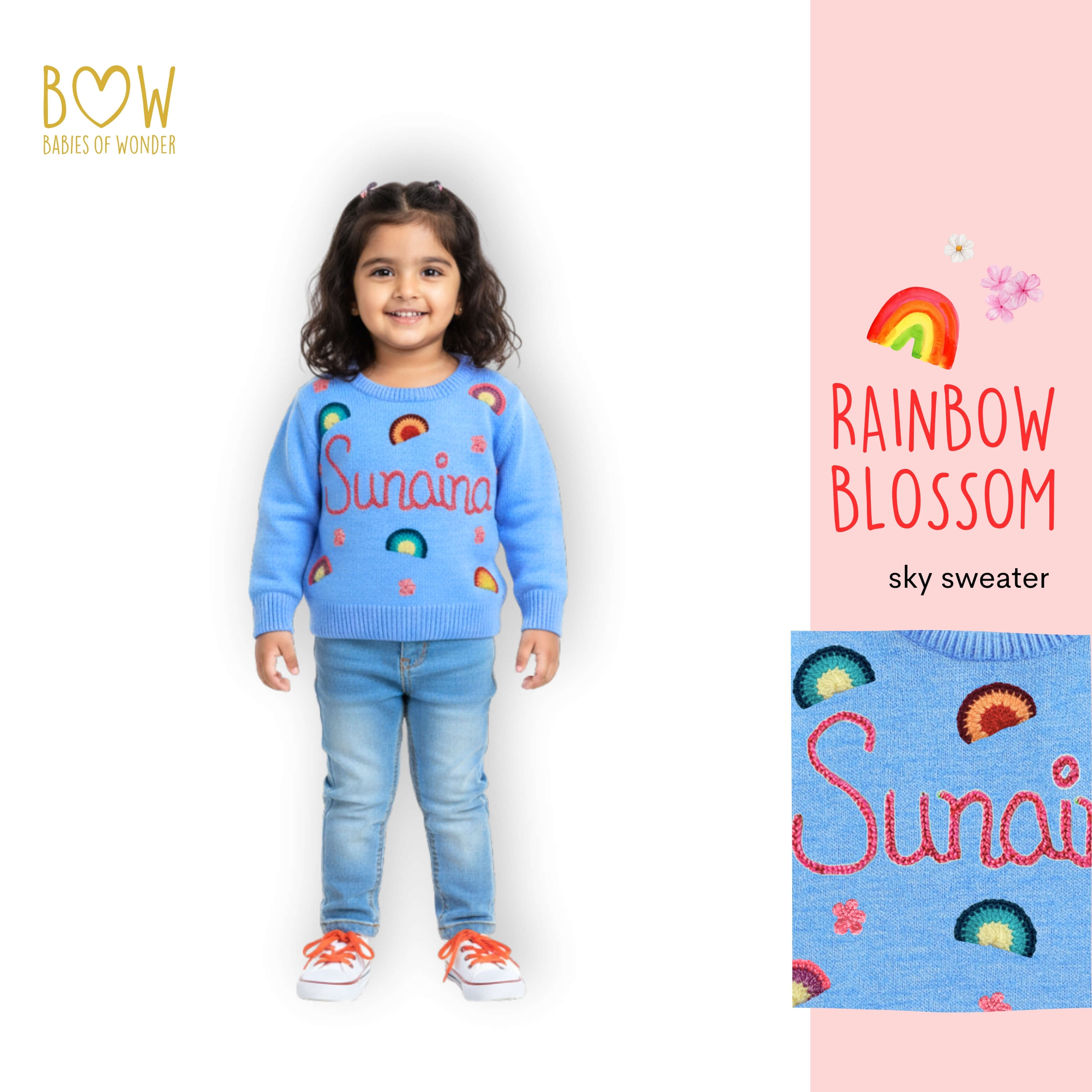 Girls Customised Rainbow Blossom Sweater
