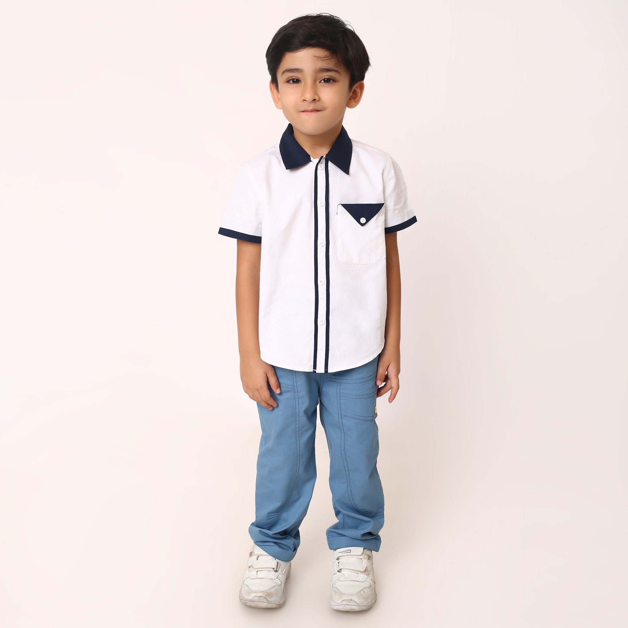 White Piper Shirt + Blue Neo Pant