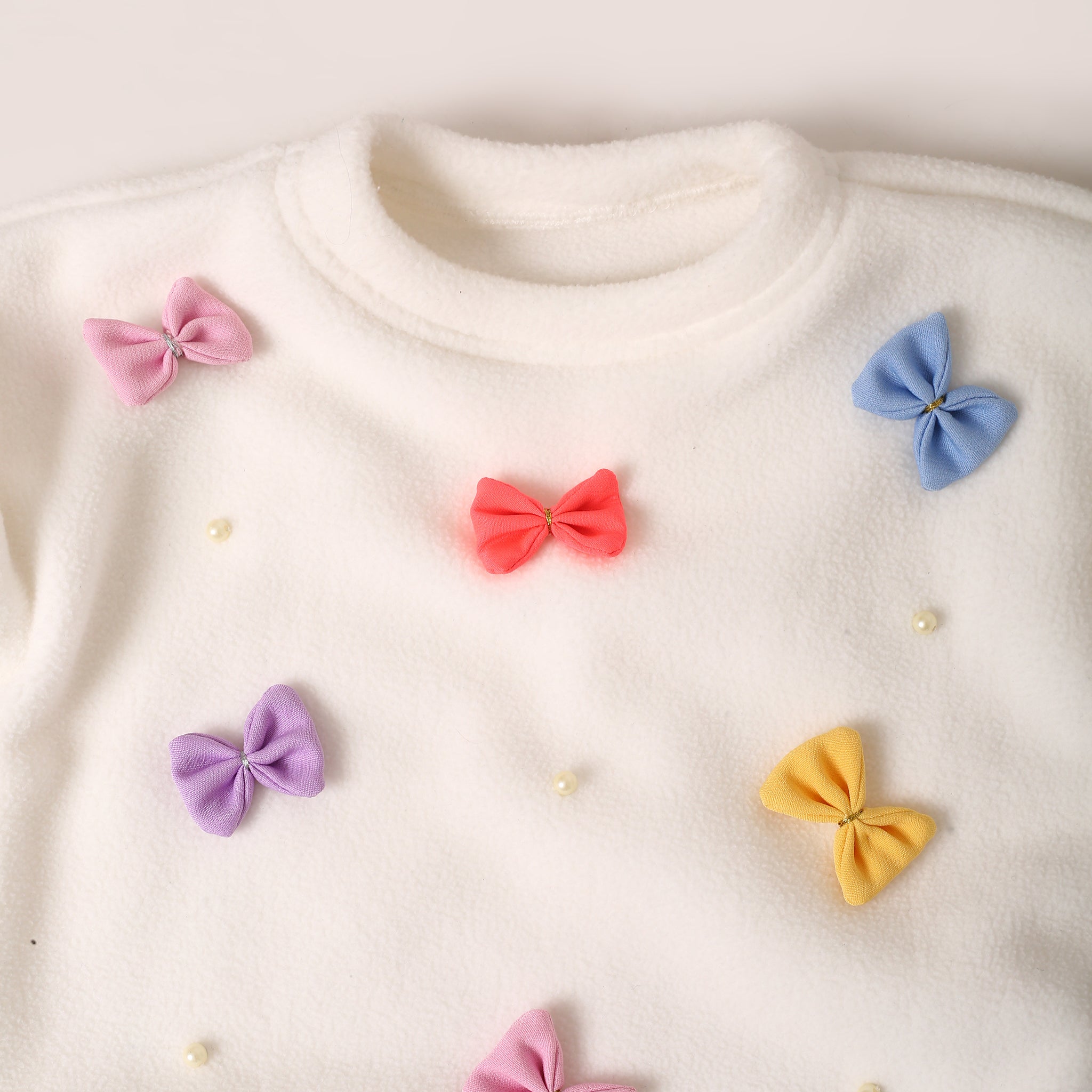 Soft Colourful Bows Top - White