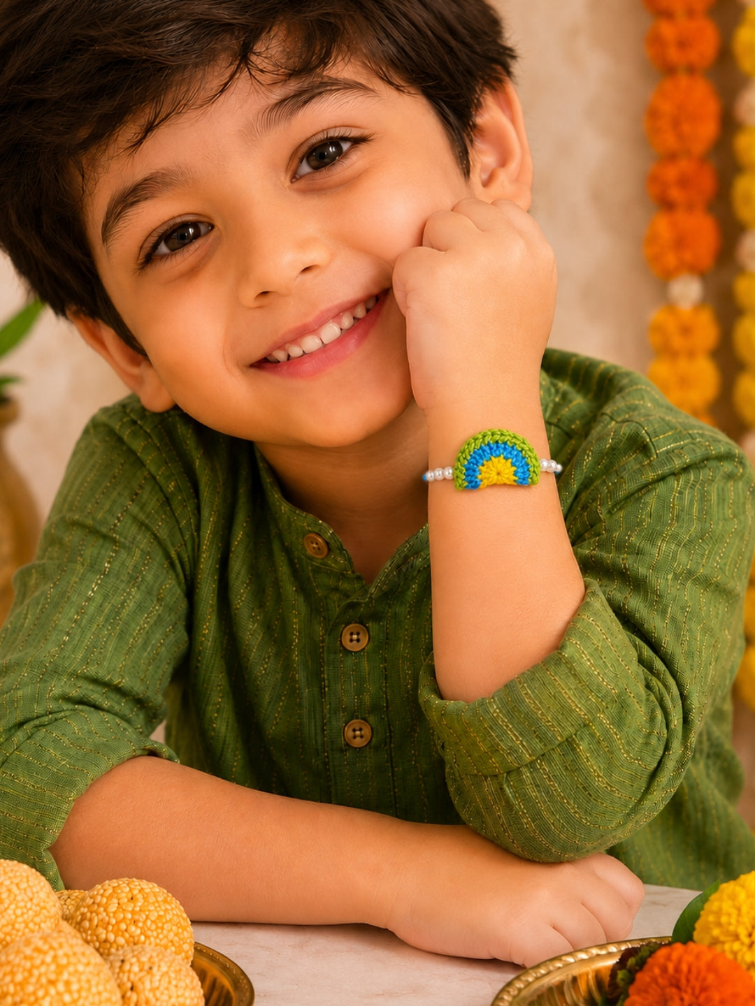 Colourful Rainbow Rakhi - Green