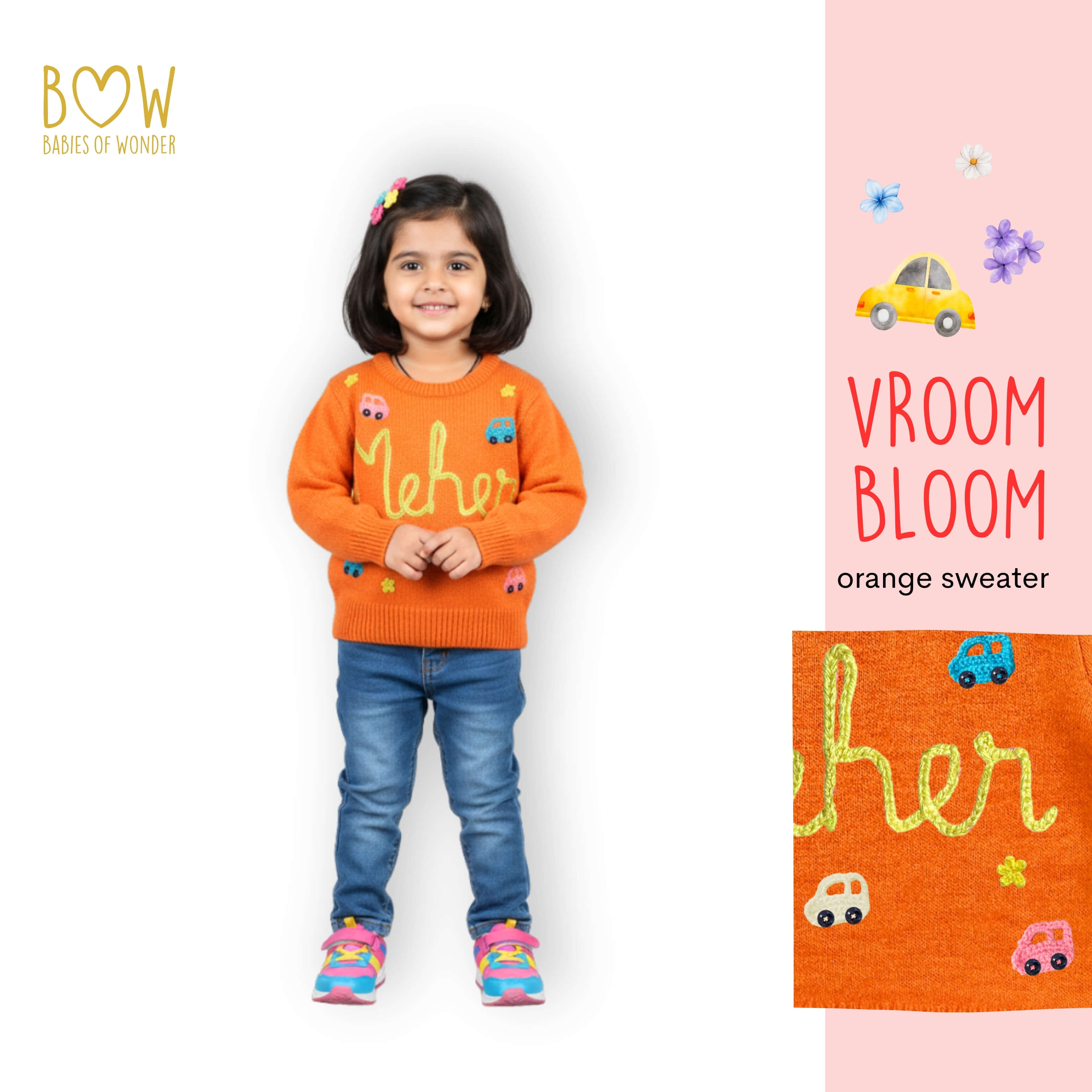 Girls Customised Vroom Bloom Sweater