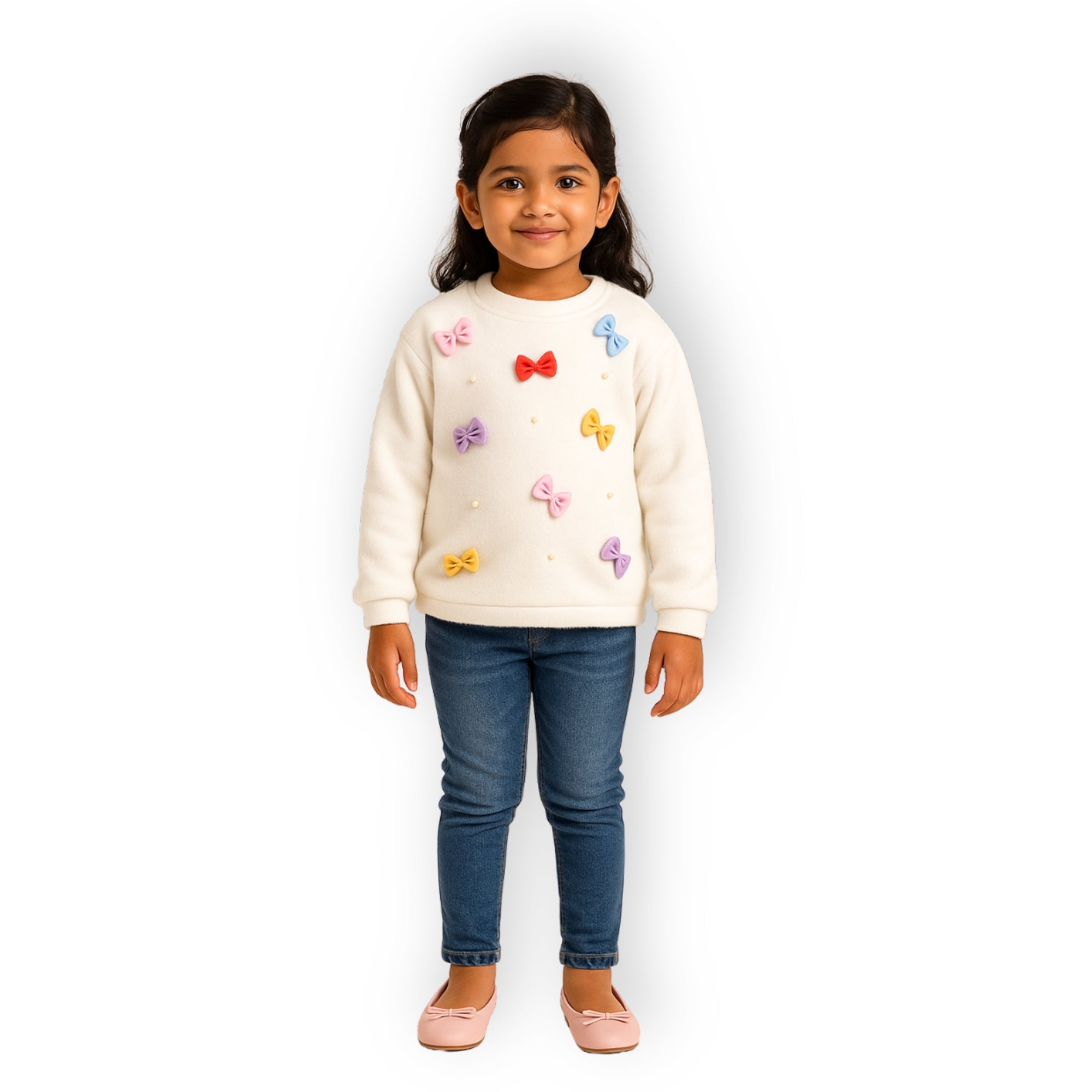 Soft Colourful Bows Top - White