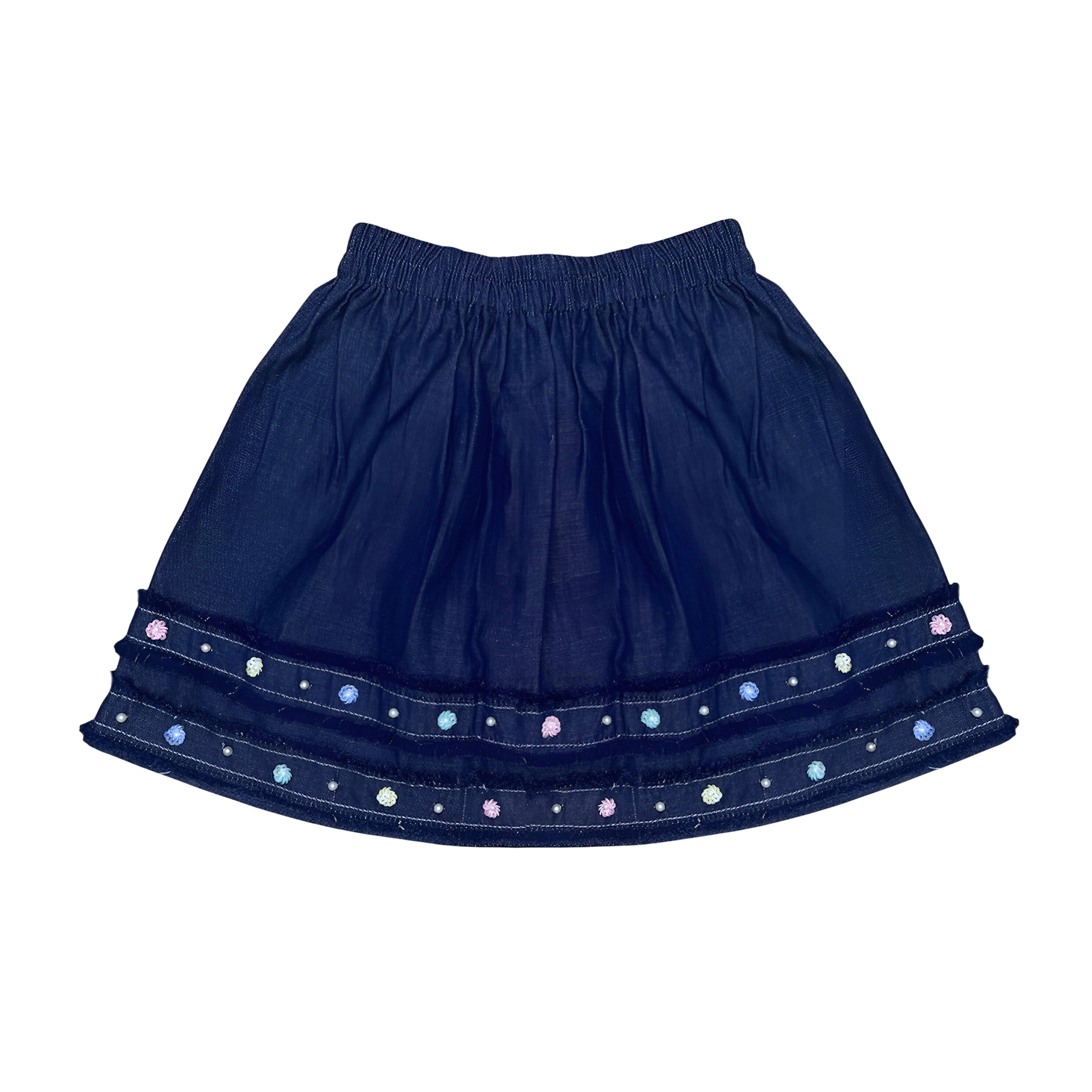 Embroidered Cotton Denim Skirt