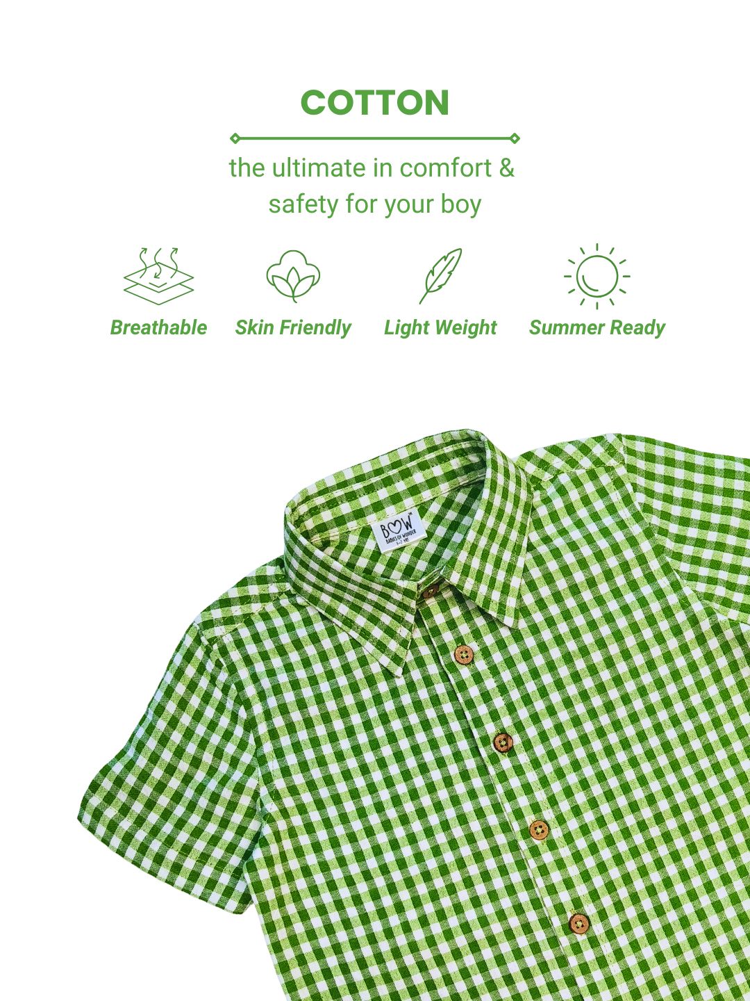 Calvin Cotton Shirt - Green Gingham