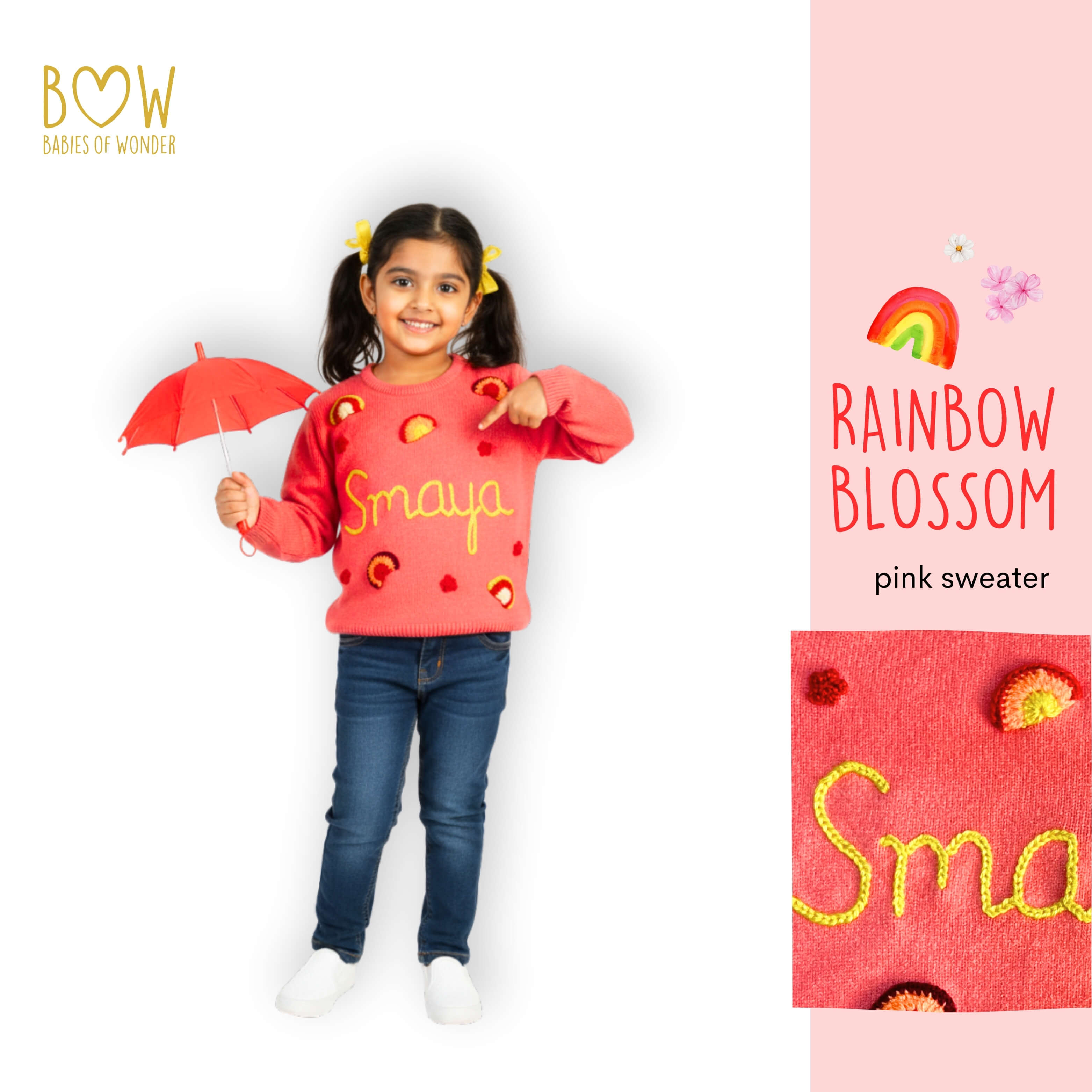 Girls Customised Rainbow Blossom Sweater