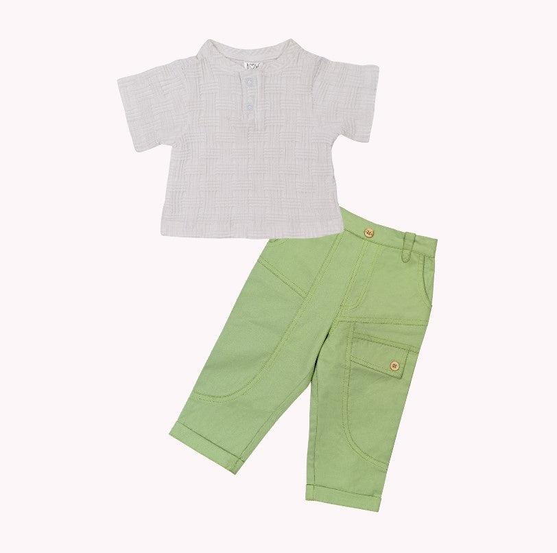 White Tucker Top + Green Neo Pant
