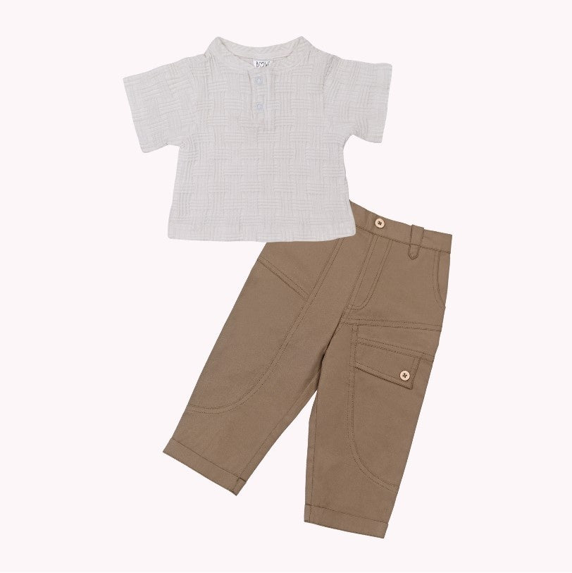 White Tucker Top + Brown Neo Pant