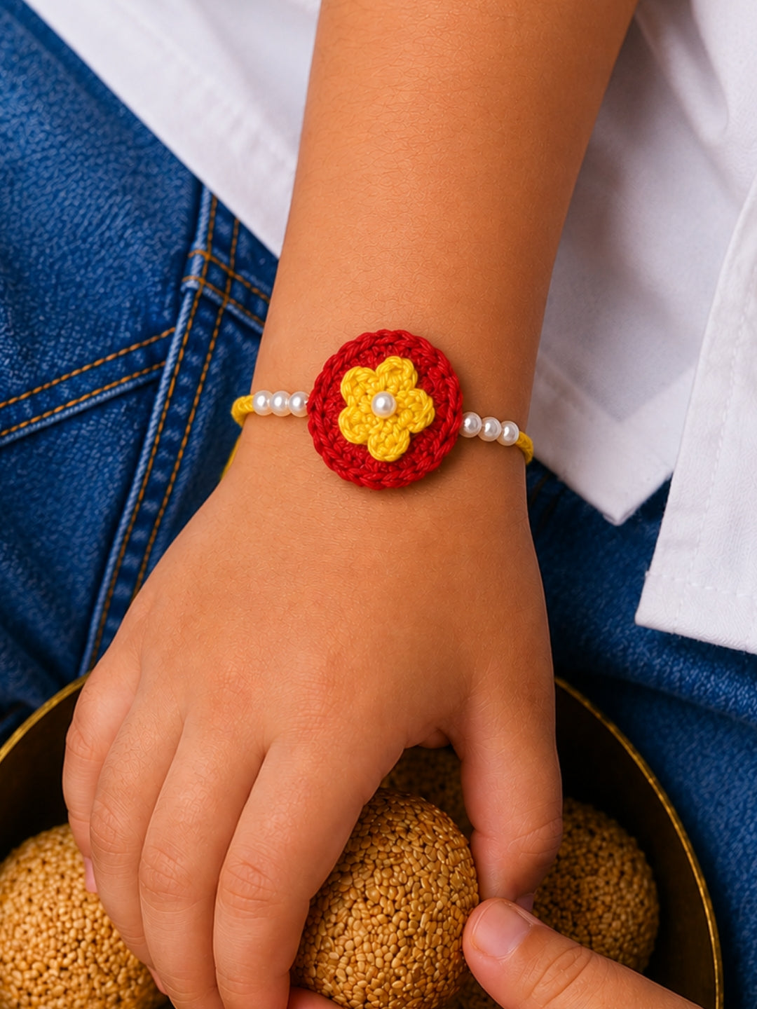 Soft Flower Rakhi - Yellow