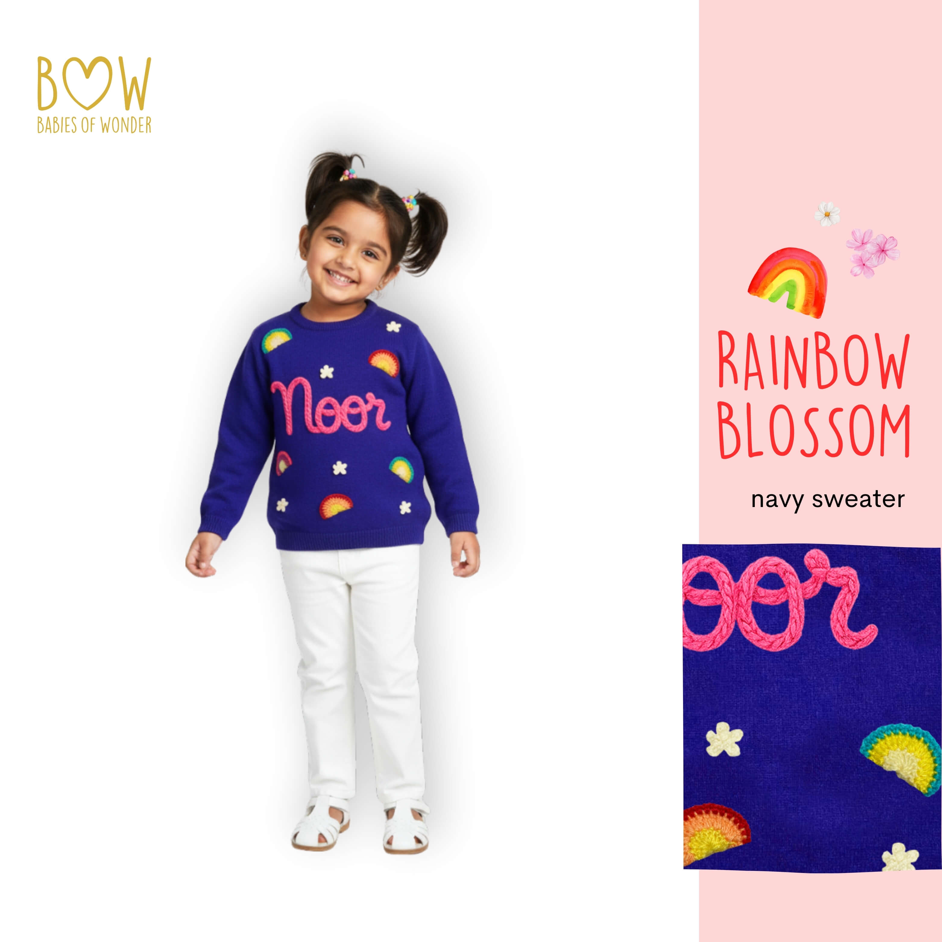 Girls Customised Rainbow Blossom Sweater