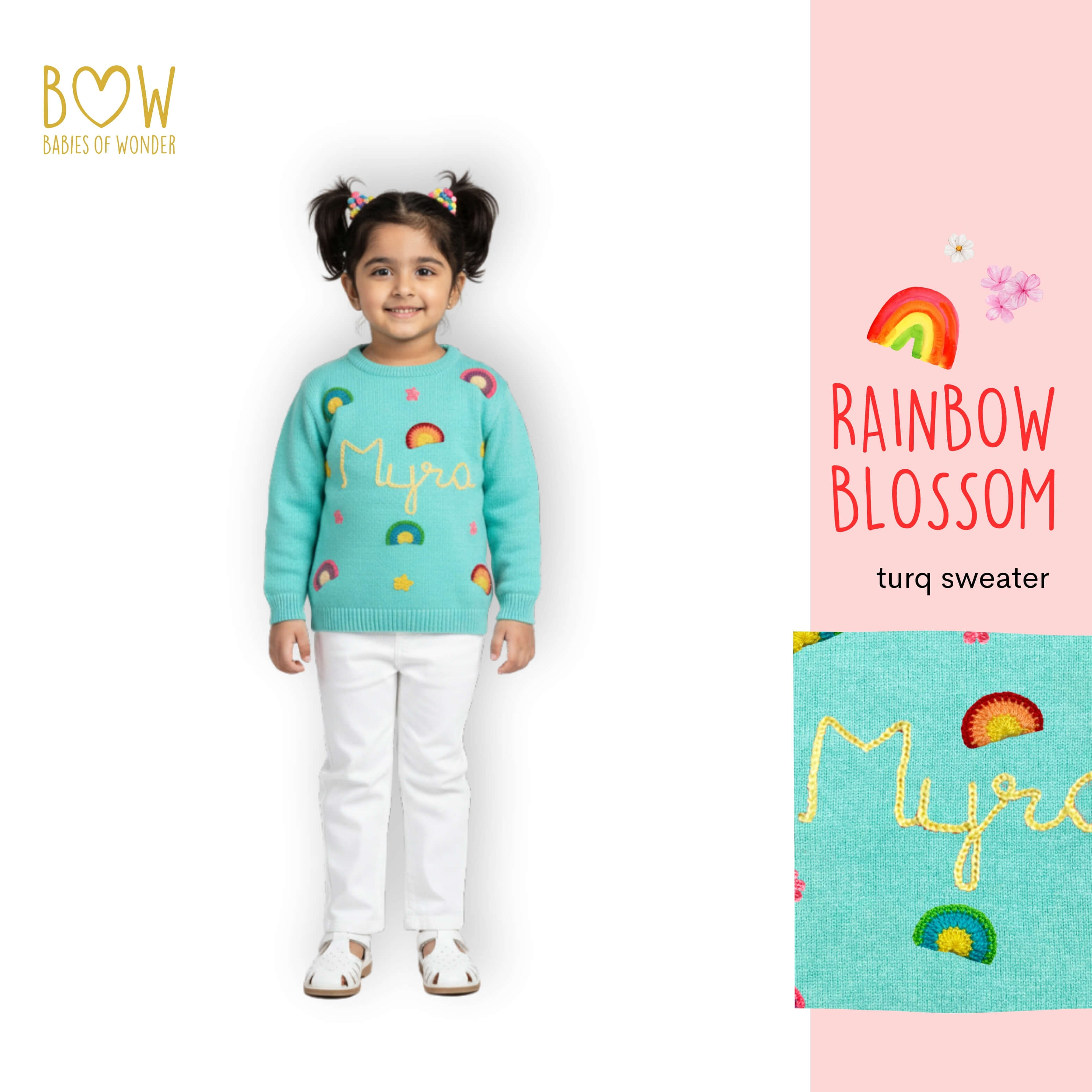 Girls Customised Rainbow Blossom Sweater
