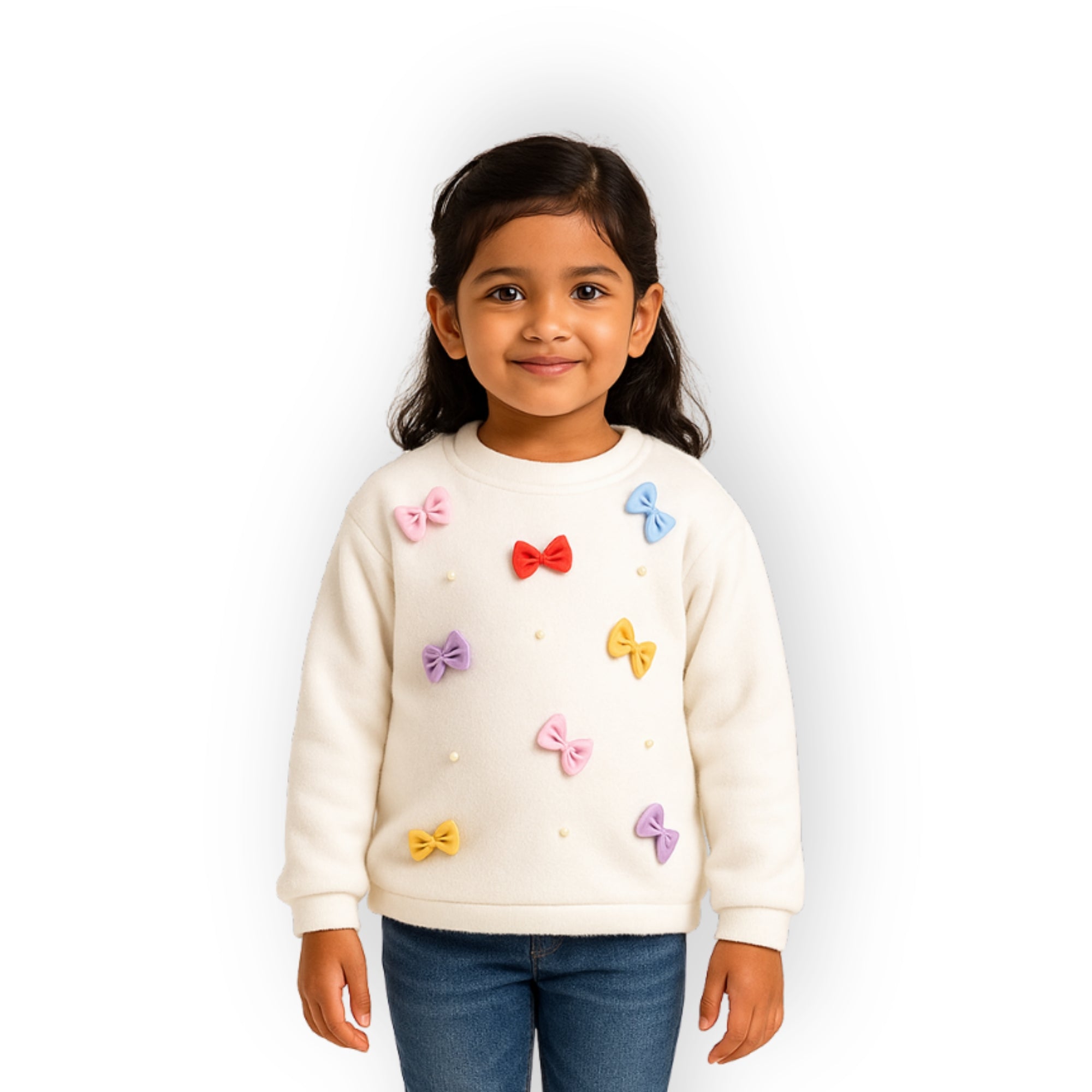 Soft Colourful Bows Top - White