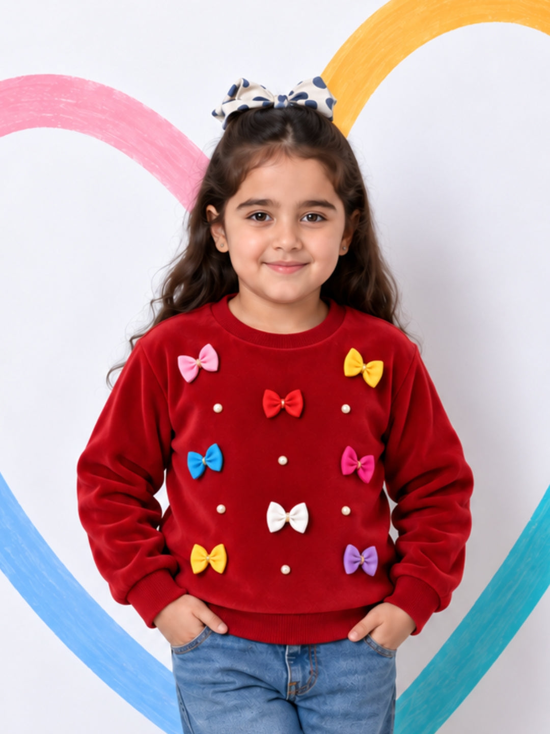 Soft Colourful Bows Sweatshirt - Red