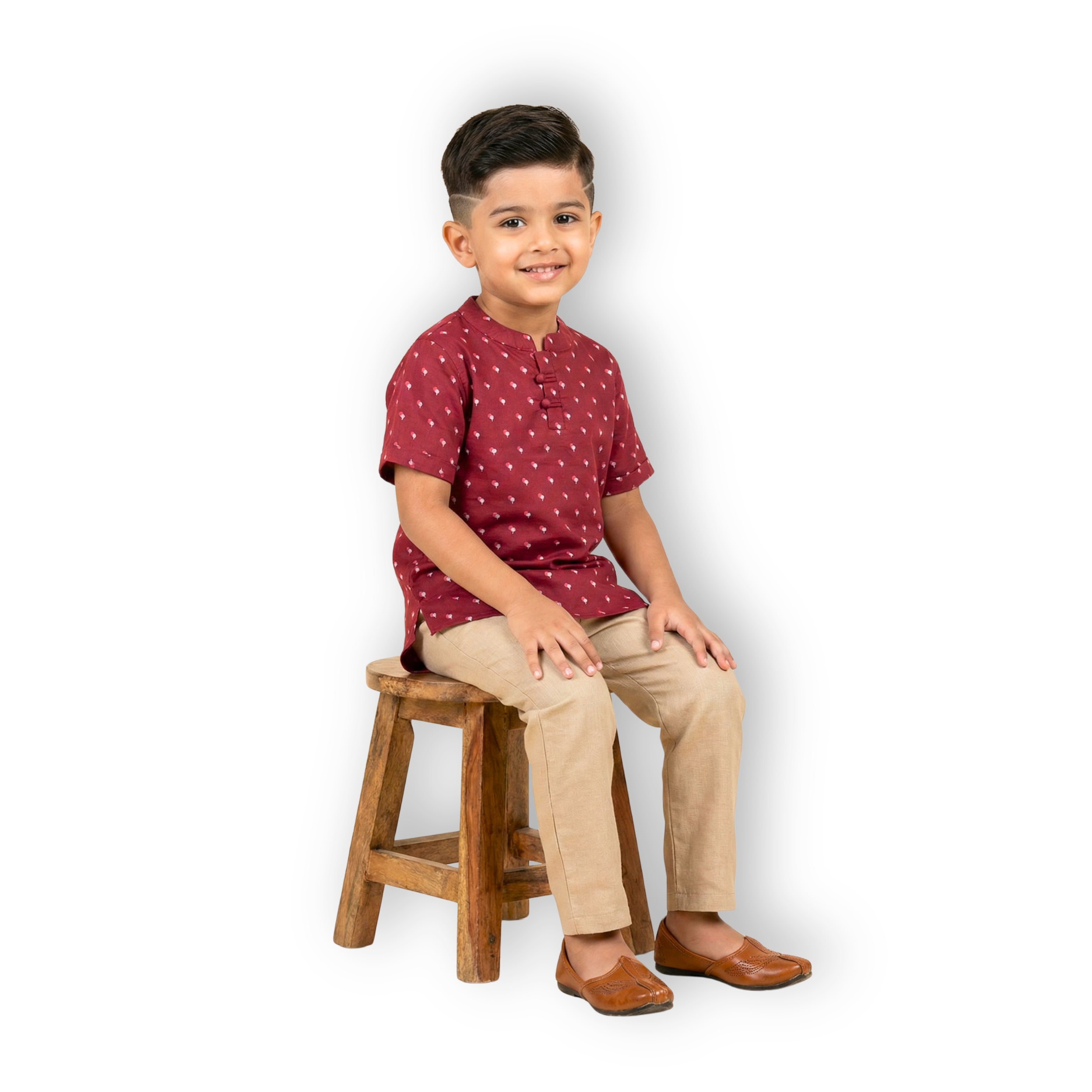 Cotton Knotty Kurta - Maroon