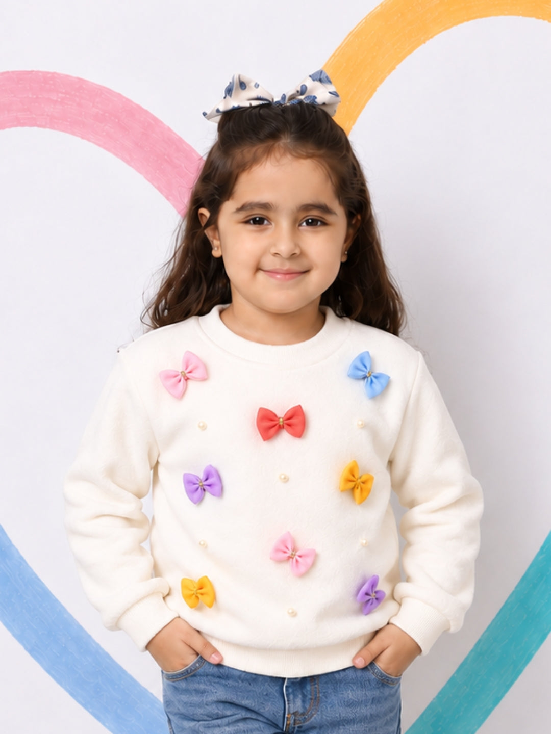 Colourful Bows Sweatshirt - White