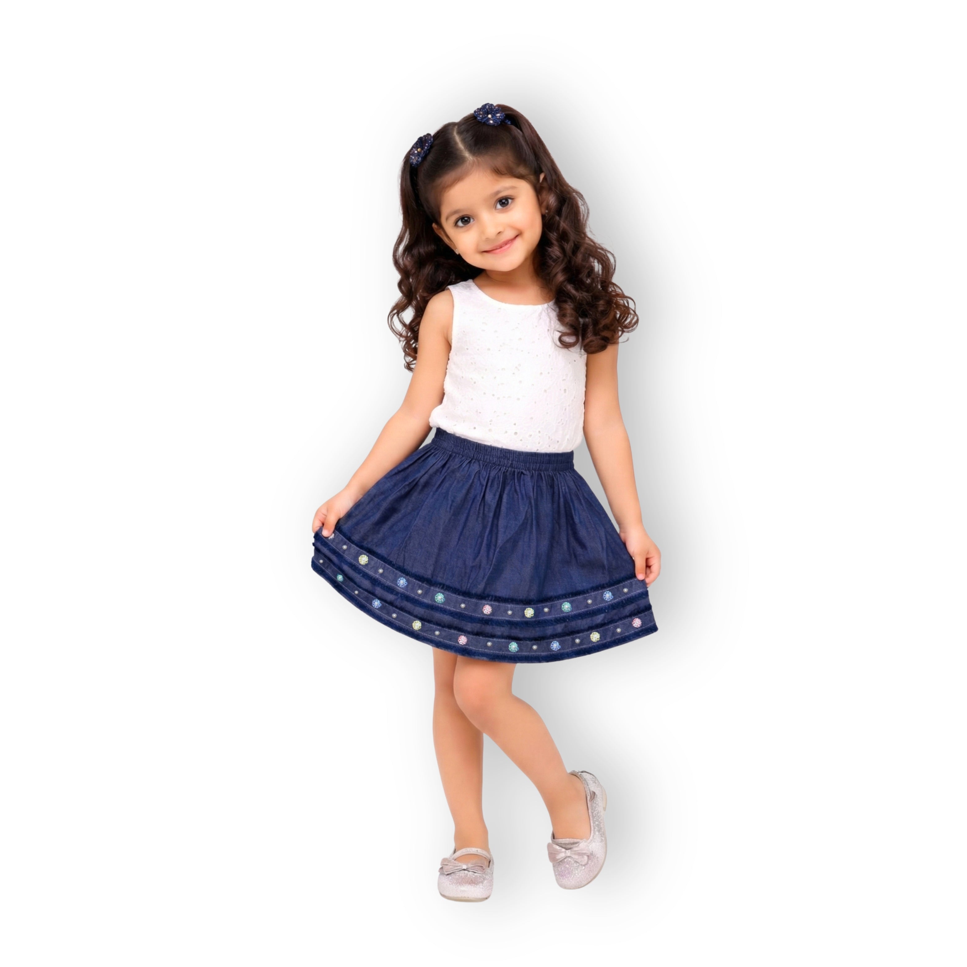 Embroidered Cotton Denim Skirt