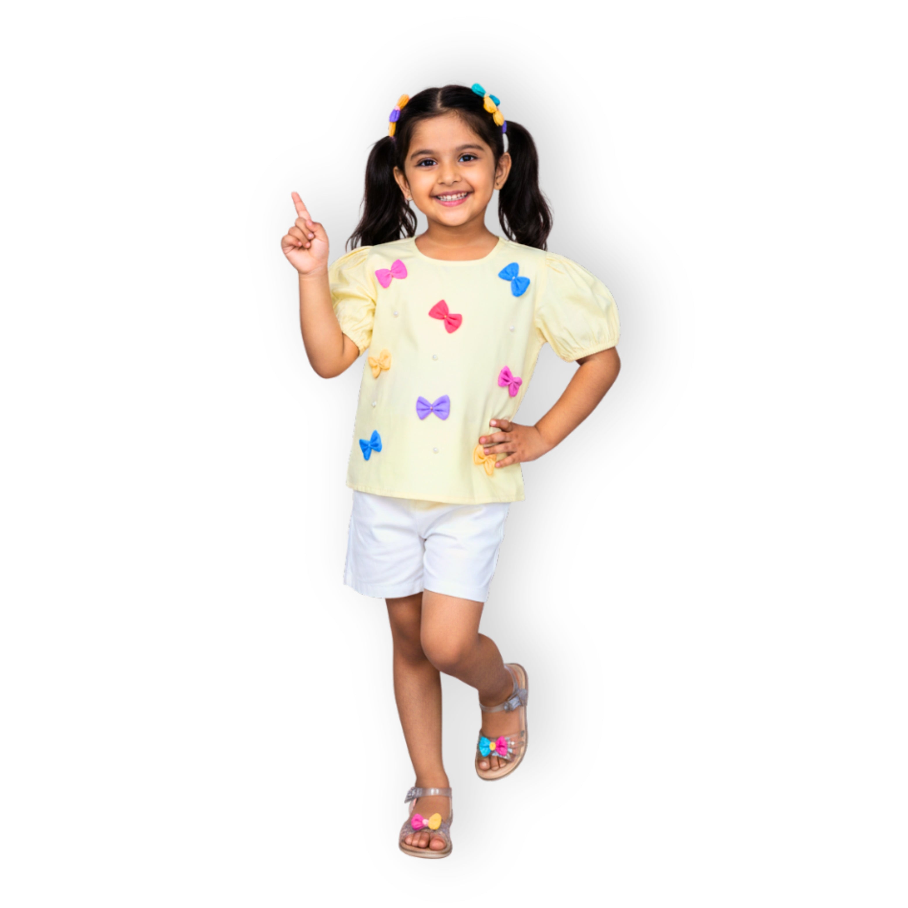 Cotton Colourful Bows Top - Yellow