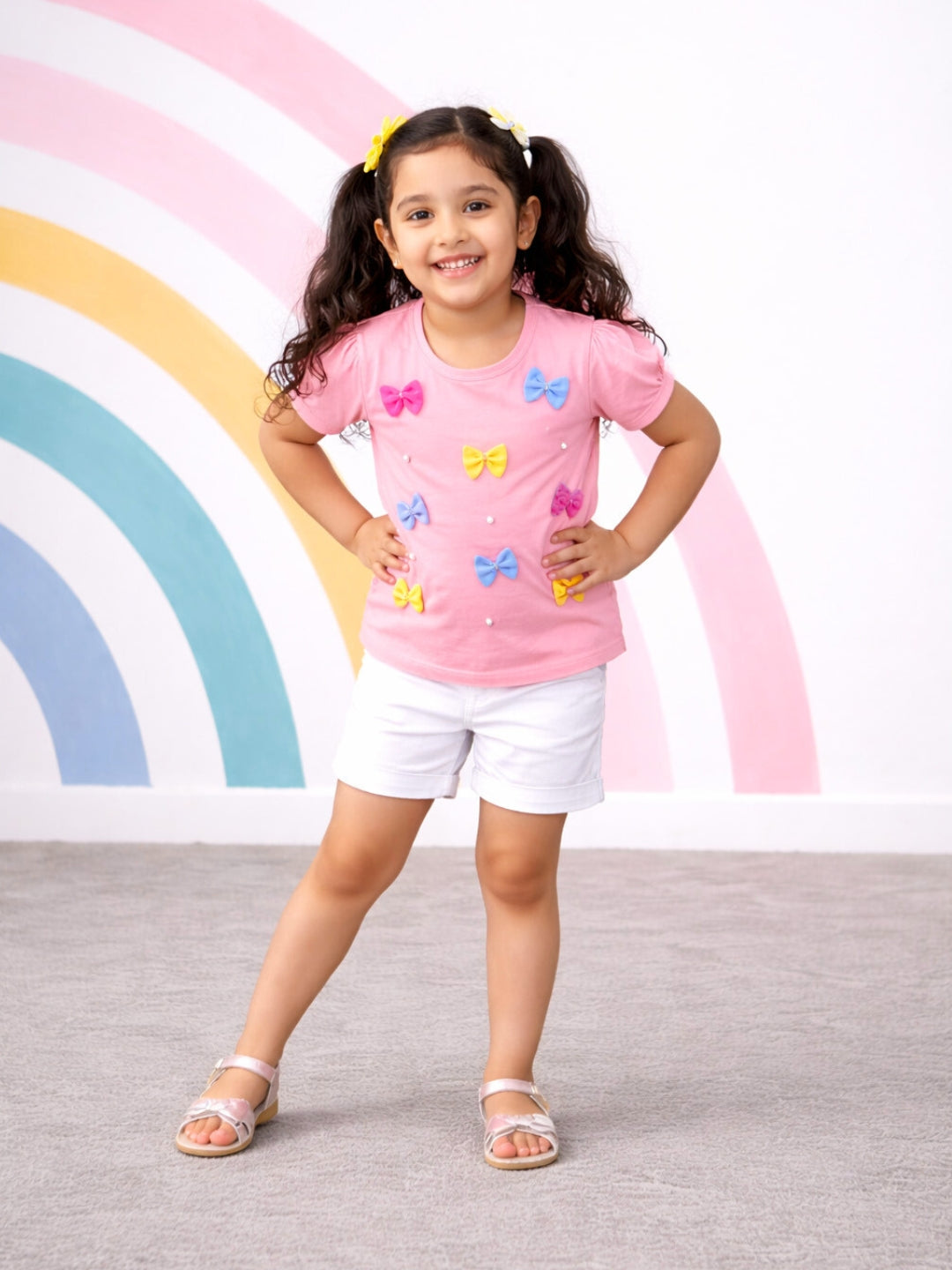 Cotton Colourful Bows Top - Pink