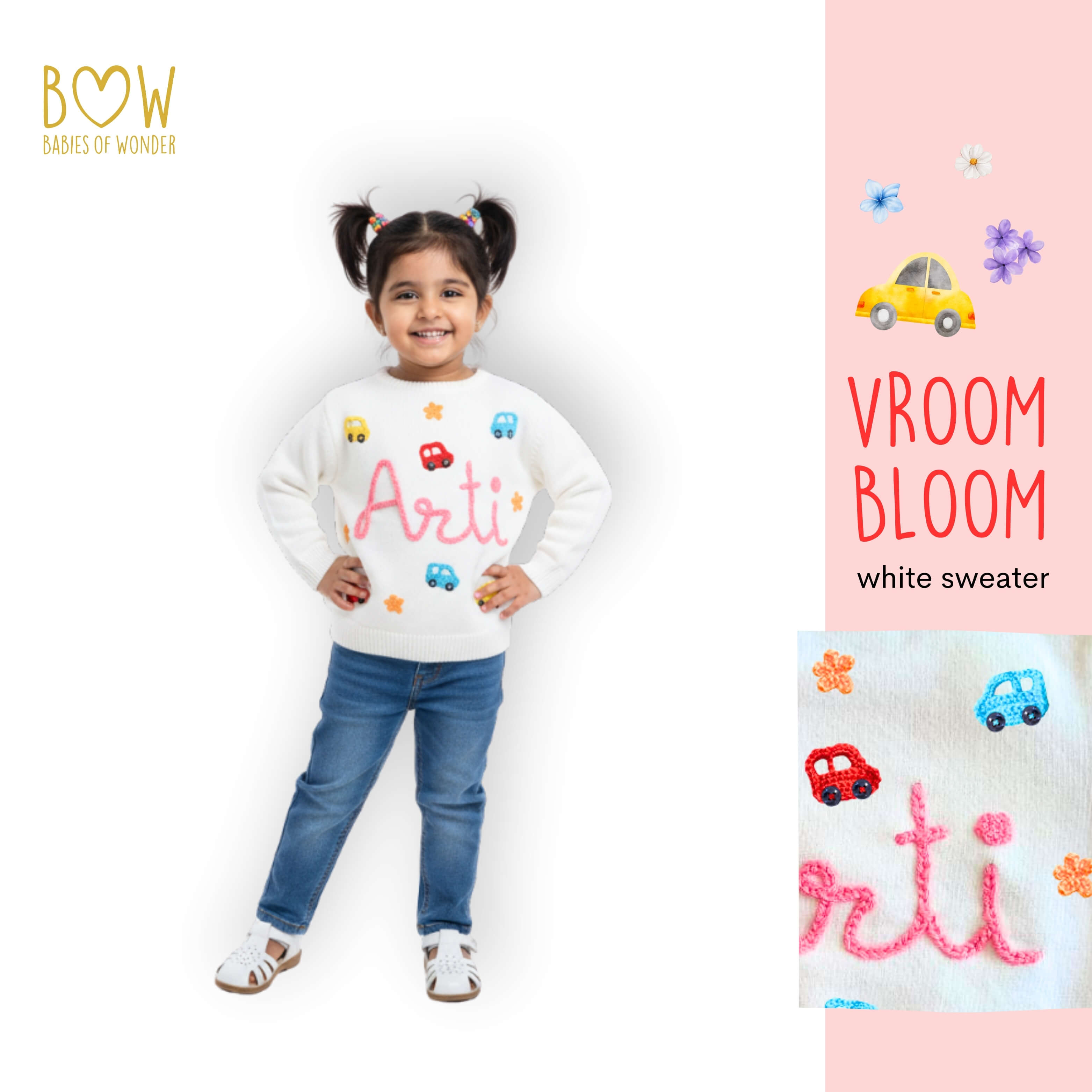 Girls Customised Vroom Bloom Sweater