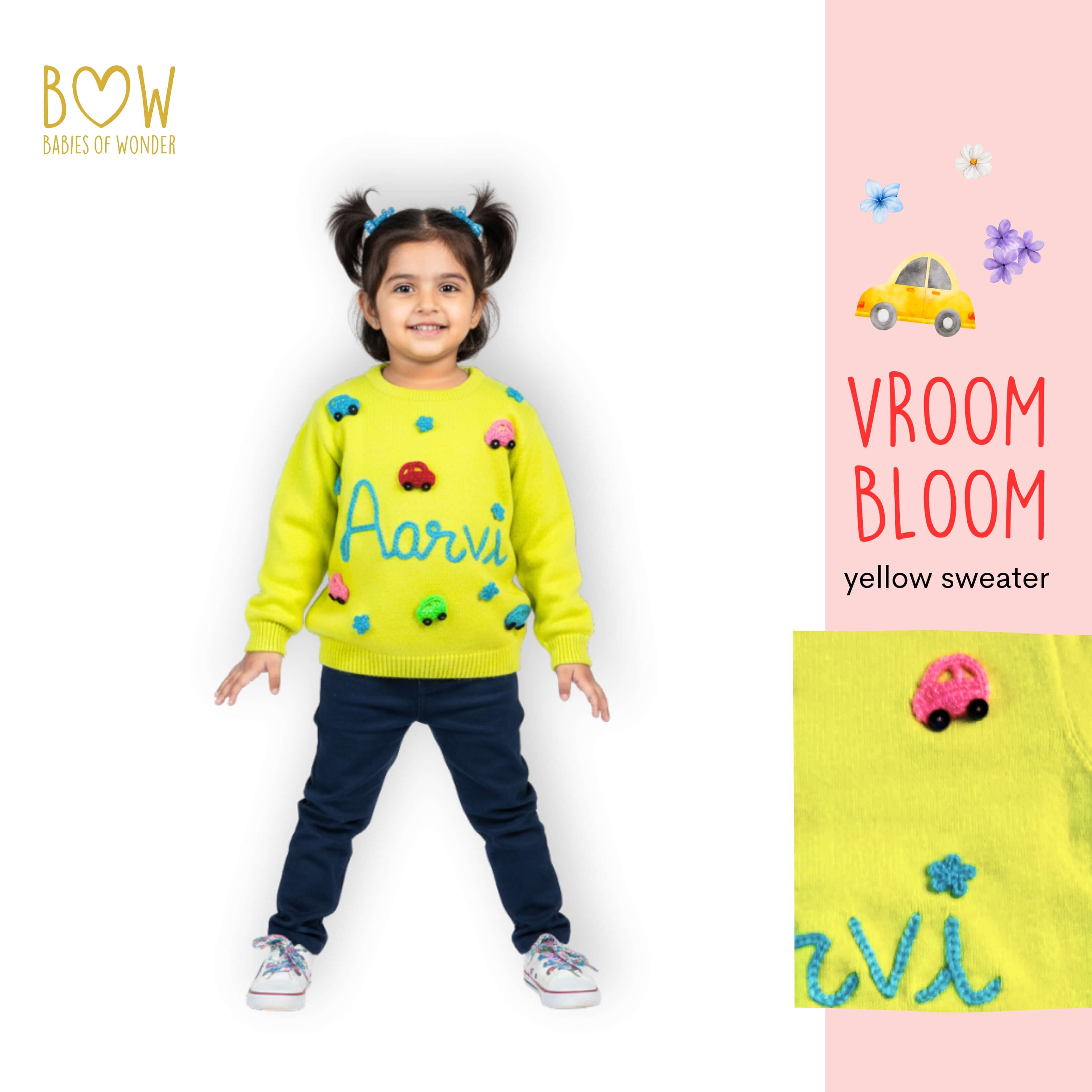 Girls Customised Vroom Bloom Sweater