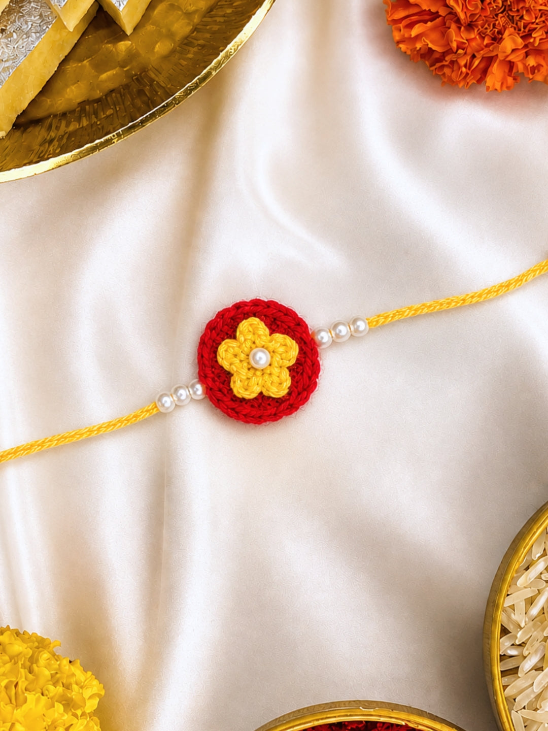 Soft Flower Rakhi - Yellow