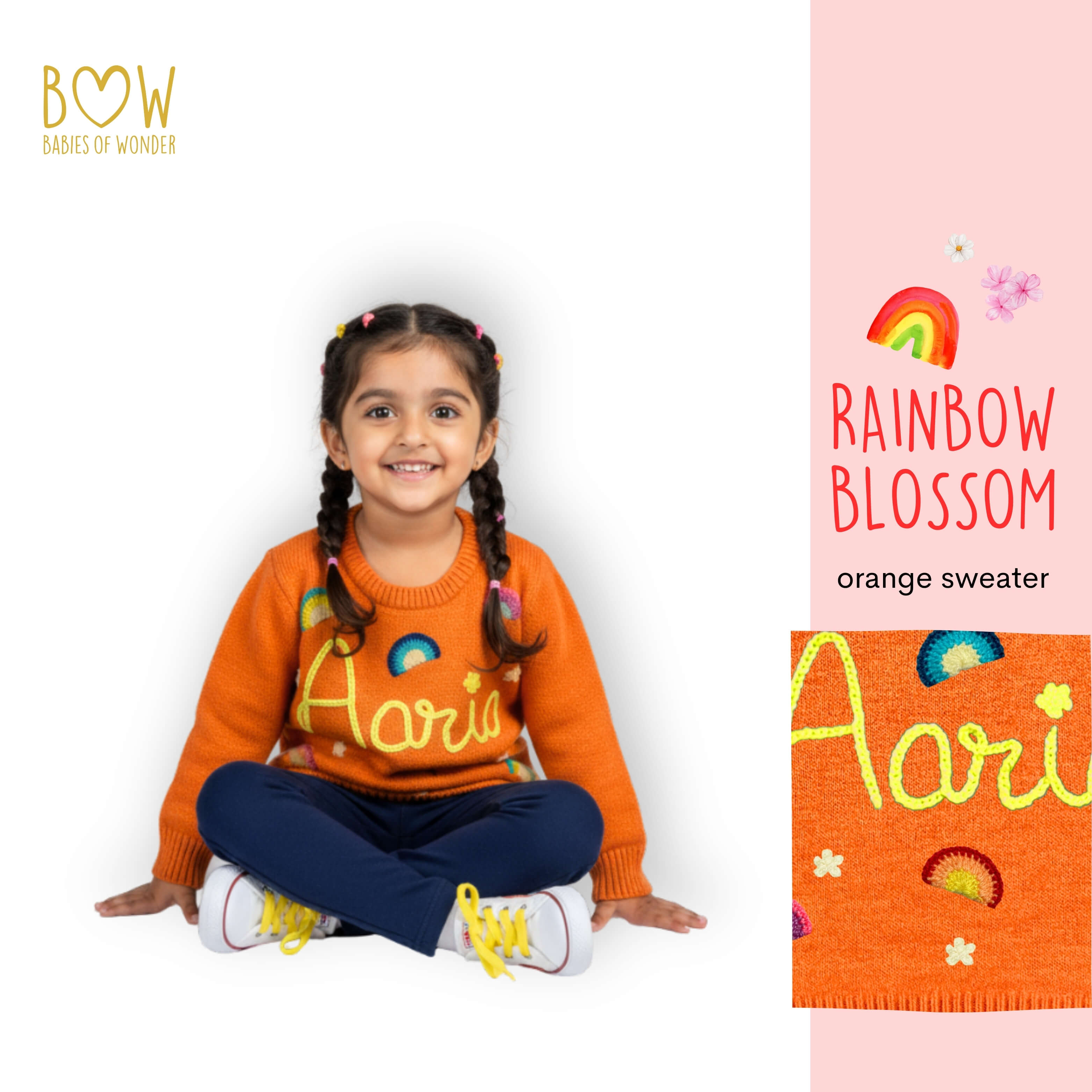 Girls Customised Rainbow Blossom Sweater