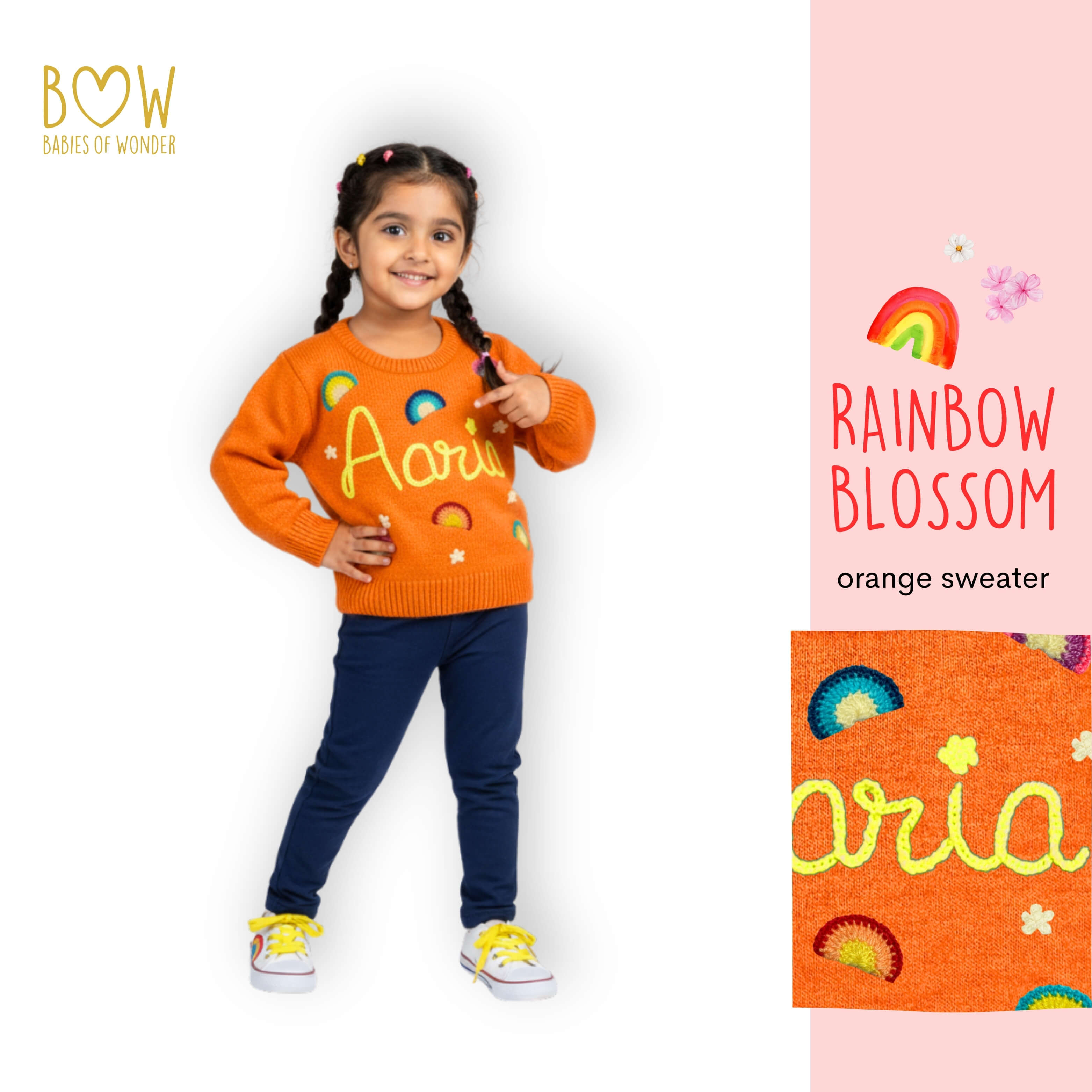 Girls Customised Rainbow Blossom Sweater