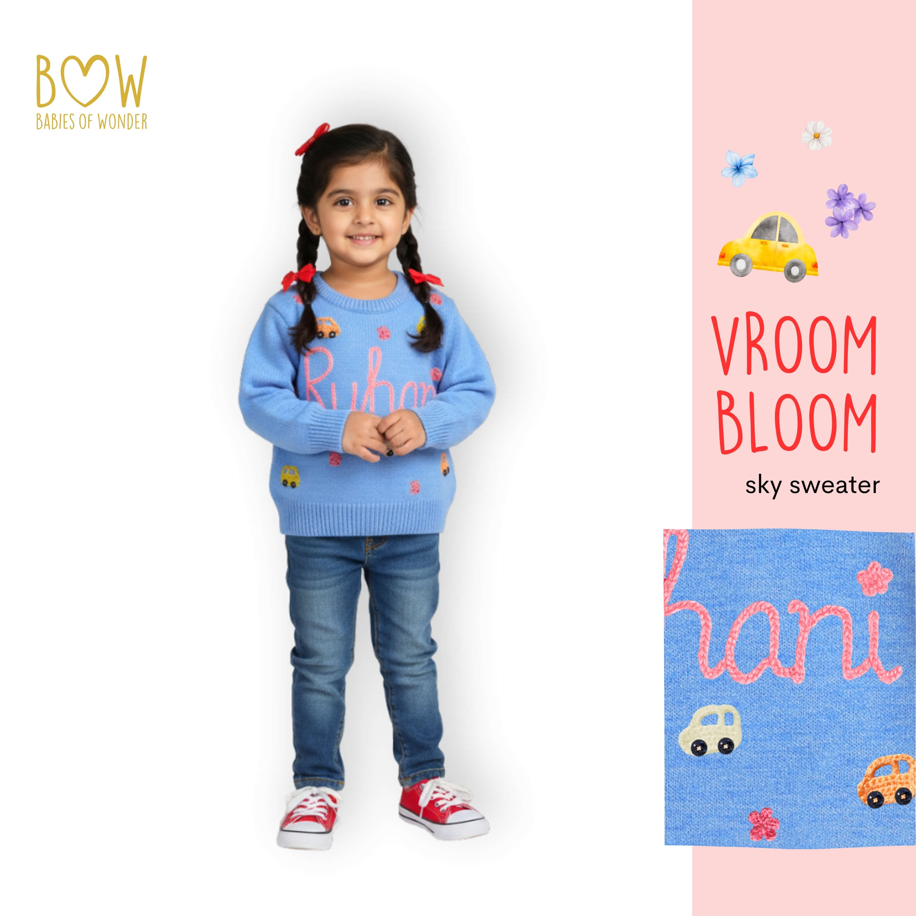 Girls Customised Vroom Bloom Sweater