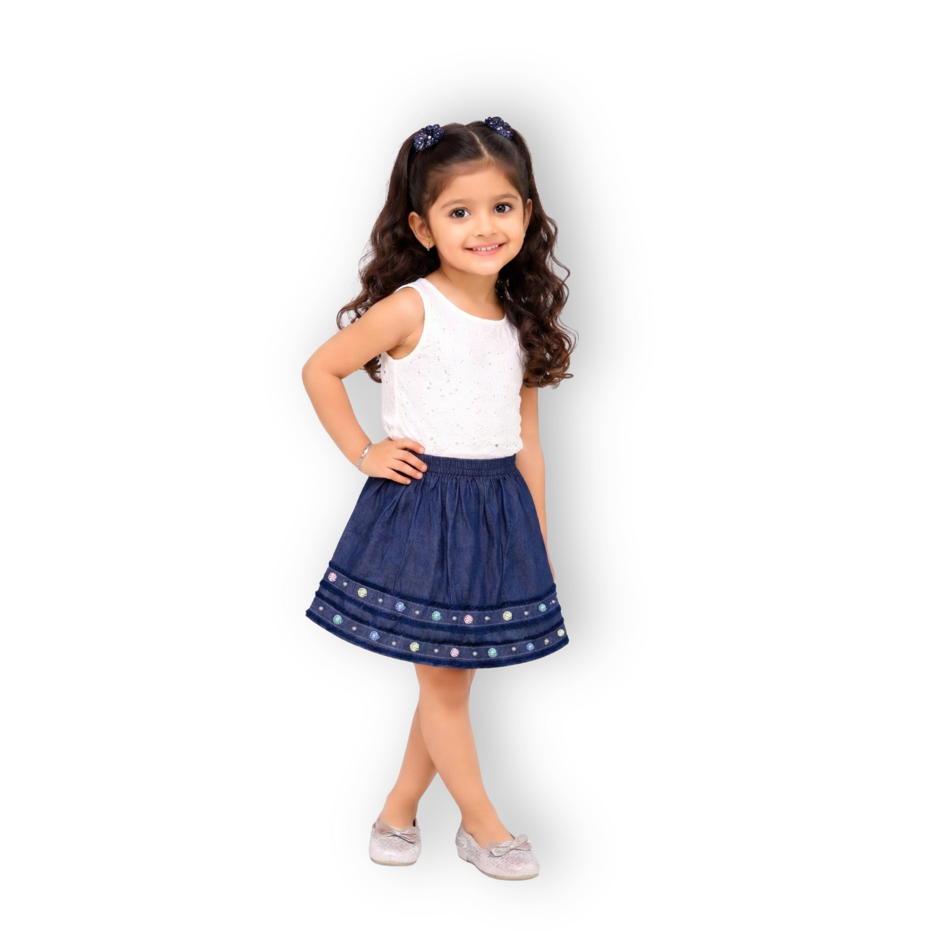 Embroidered Cotton Denim Skirt