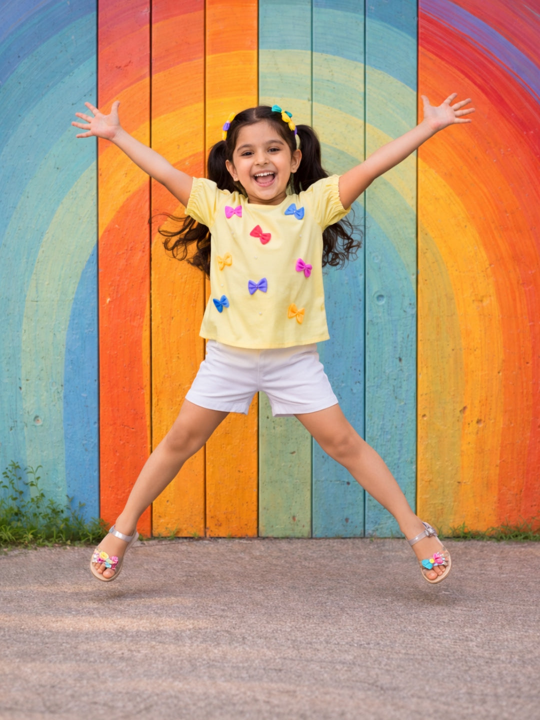 Cotton Colourful Bows Top - Yellow