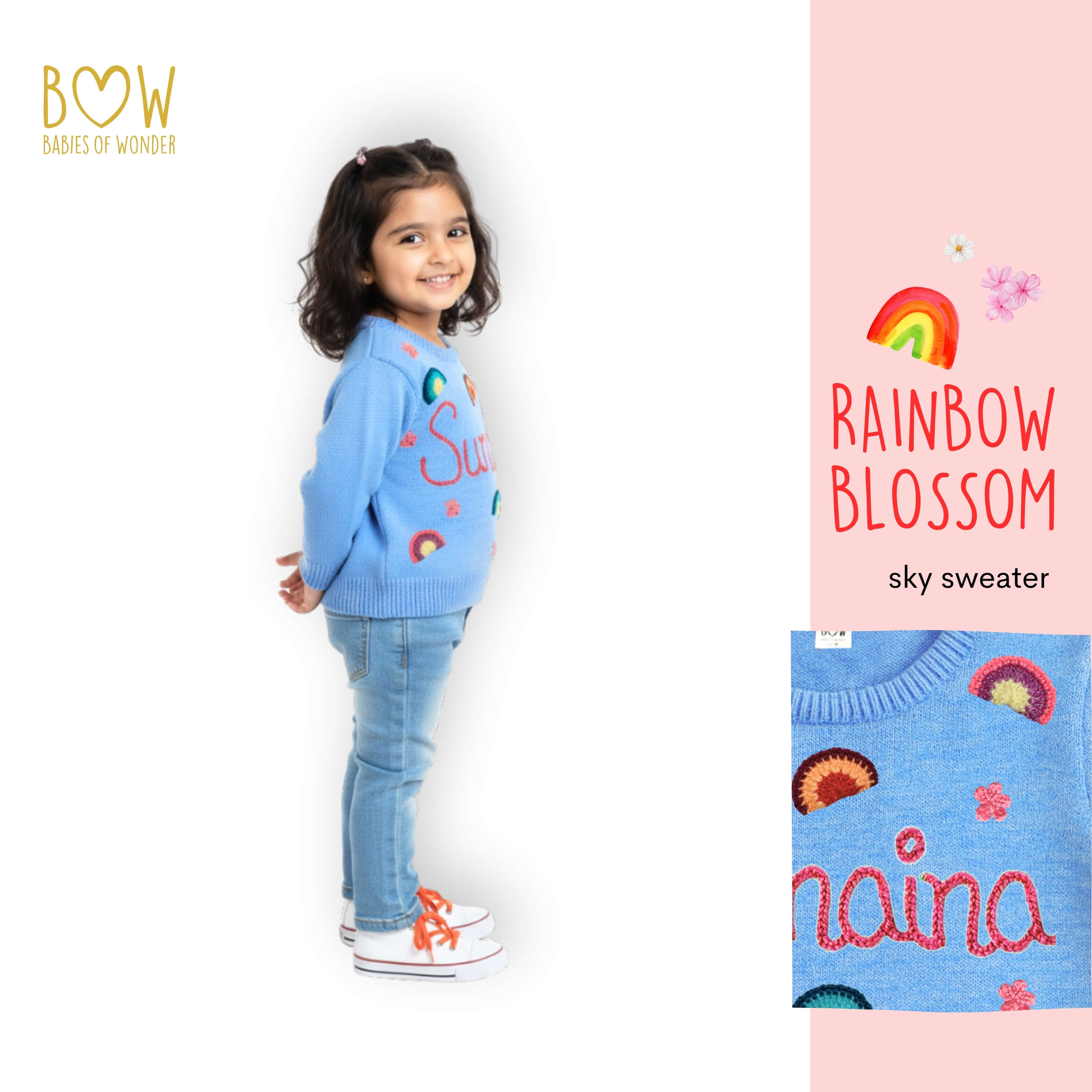 Girls Customised Rainbow Blossom Sweater