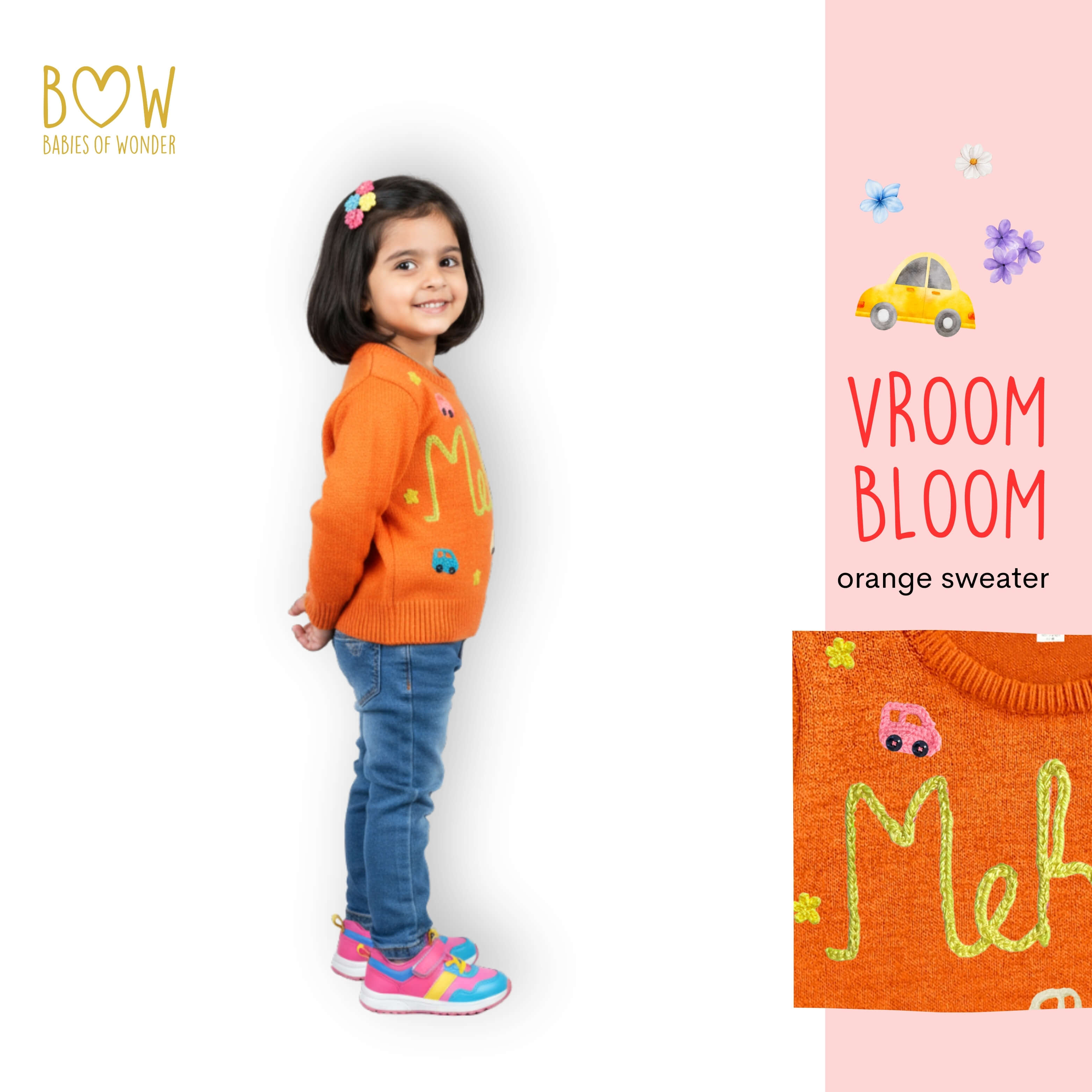 Girls Customised Vroom Bloom Sweater