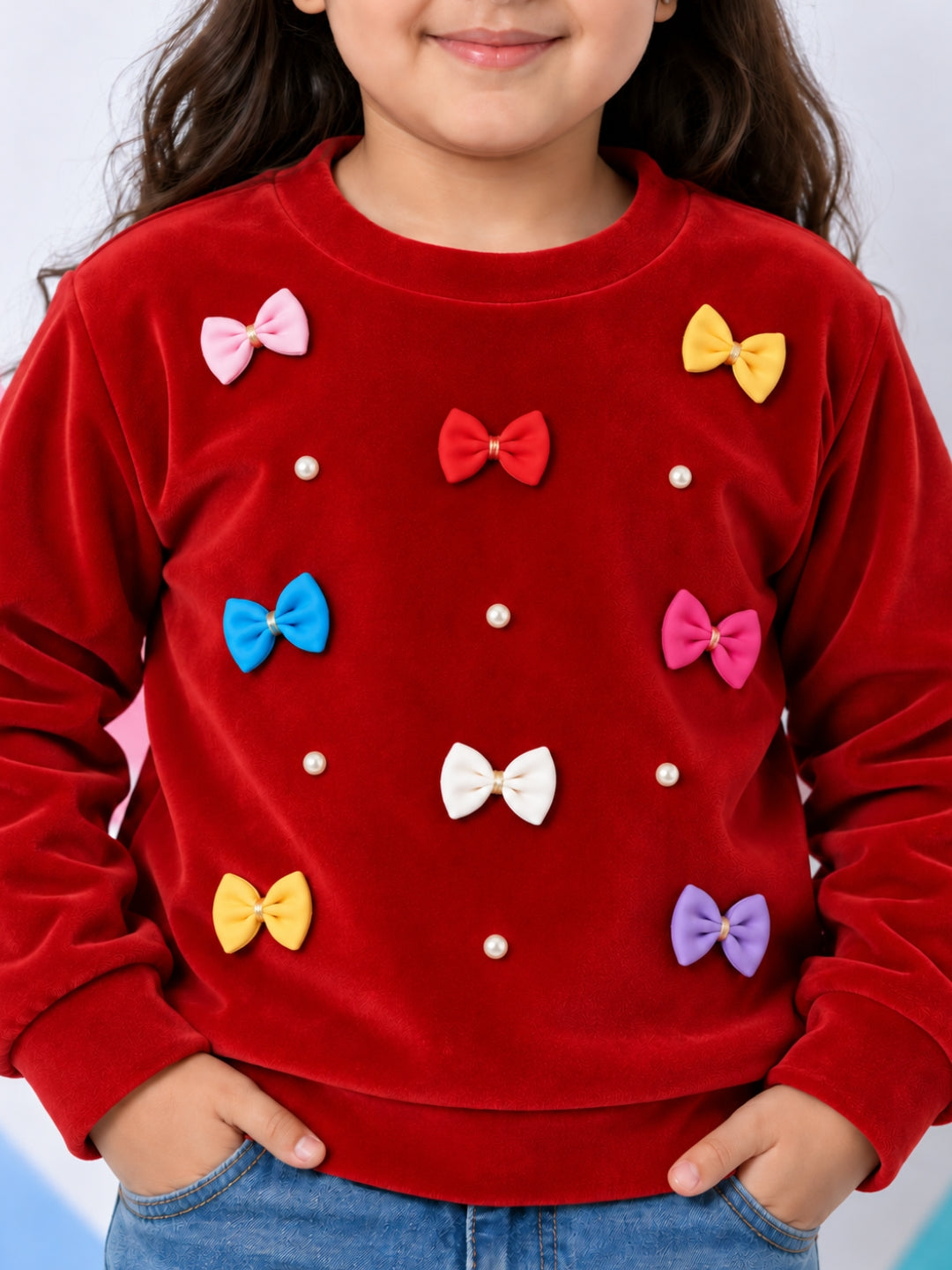 Soft Colourful Bows Sweatshirt - Red