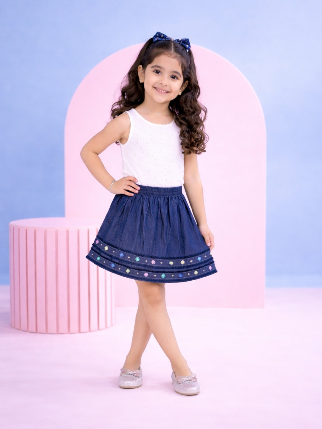 Embroidered Cotton Denim Skirt