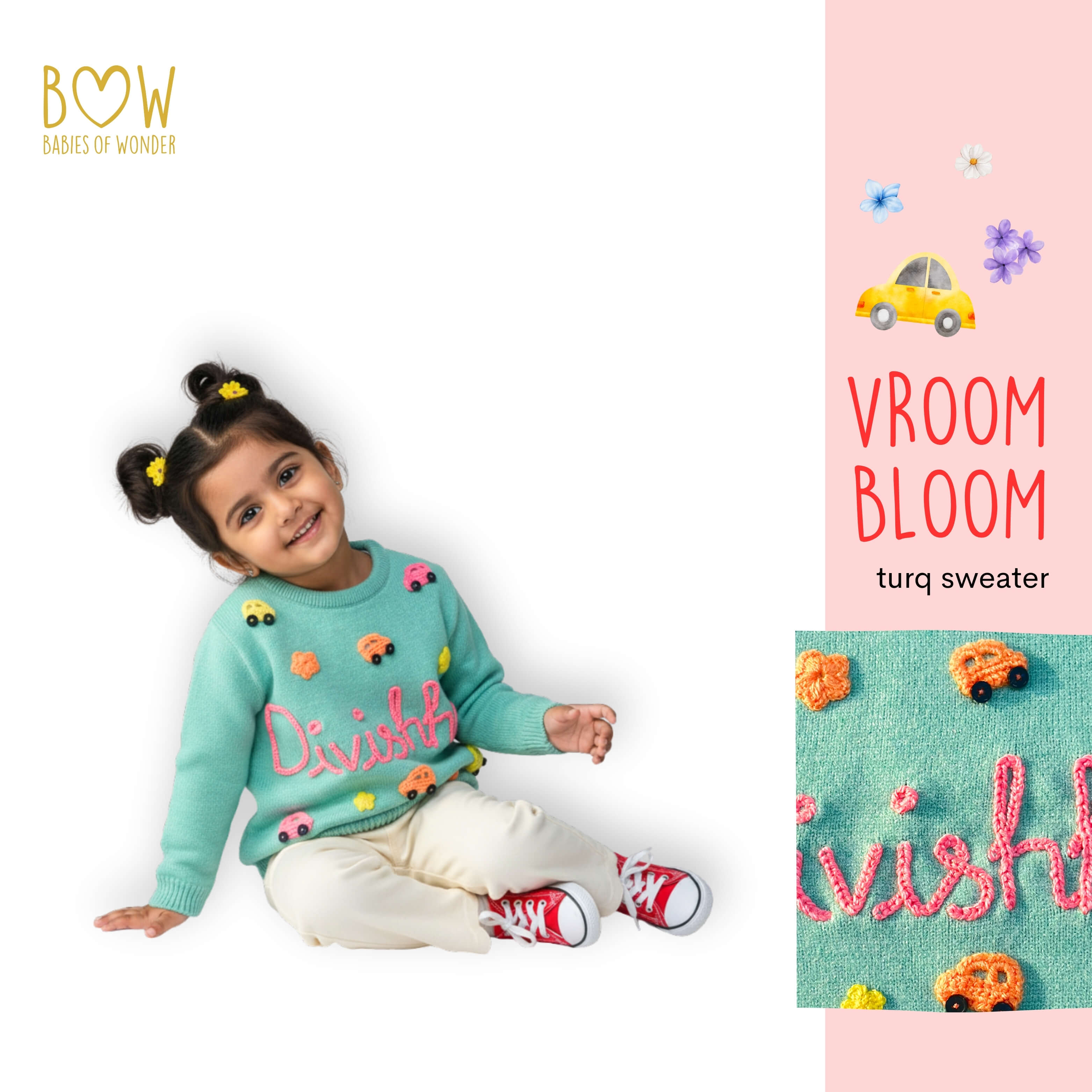 Girls Customised Vroom Bloom Sweater